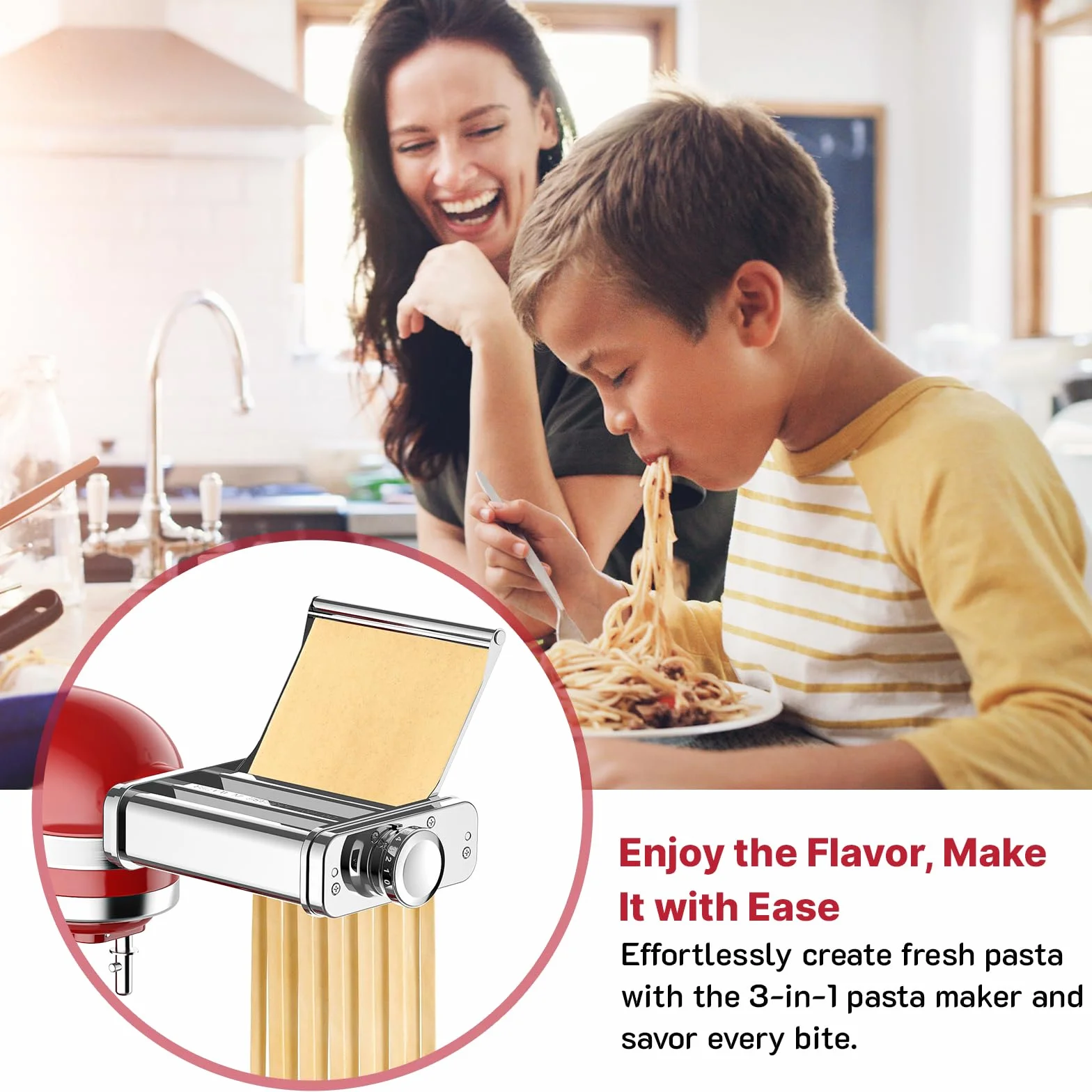 COFUN Akcesorium Przystawka do Makaronu 3 w 1 Wykonane ze Stali Nierdzewnej do Miksera Stojącego do KitchenAid,Krajalnica do fettuccine, spaghetti i wałek do makaronu, z płytką prowadzącą.