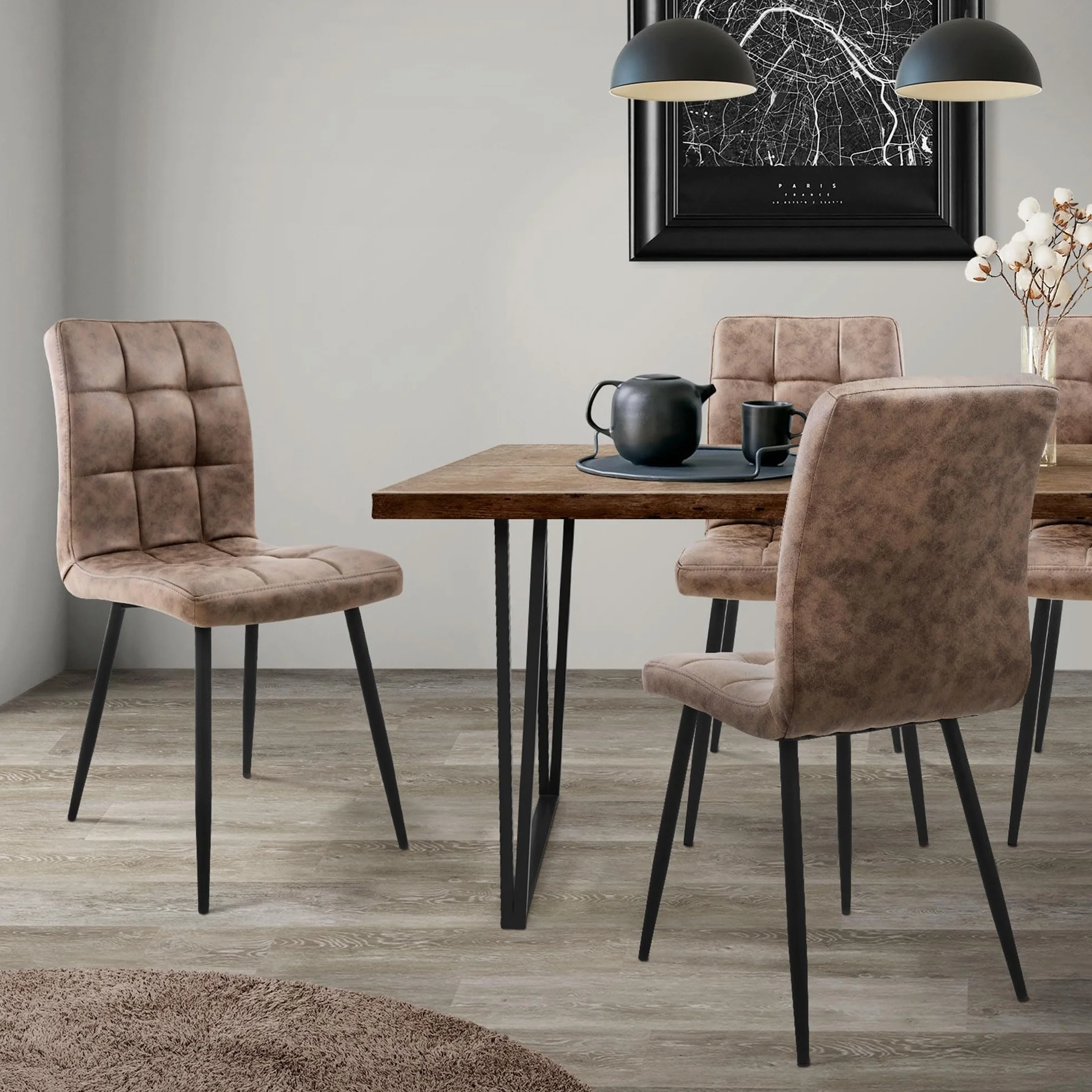ML-Design Zestaw 4 krzeseł w kolorze brązowym z tapicerowanym siedziskiem z ekoskóry, metalowymi nogami, ergonomicznym kształtem do jadalni i salonu