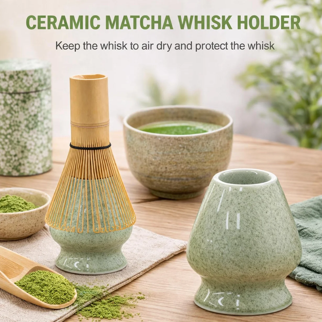 6-częściowy zestaw mioteł do matchy, miska do matchy z wylewką, uchwyt do whisky matcha, łyżka i uchwyt, japoński zestaw do herbaty matcha, akcesoria dla miłośników matchy (zielony)