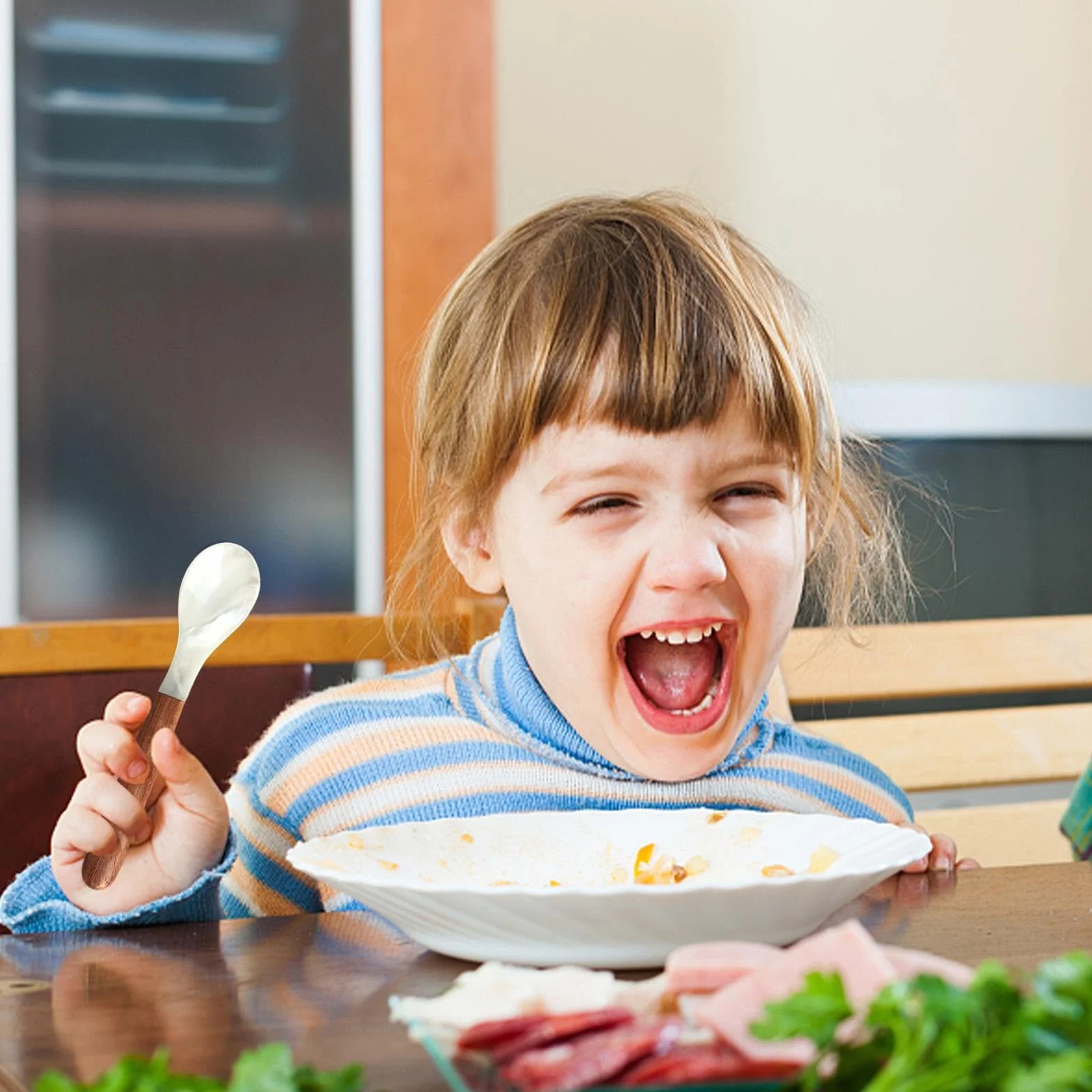 Łyżka do kawioru z masy perłowej, łyżeczka do muszli, widelec kuchenny | łyżka do kawioru z drewnianym uchwytem, naturalna łyżka do muszli, łyżeczka z masy perłowej do jajek, kawy, serwowania