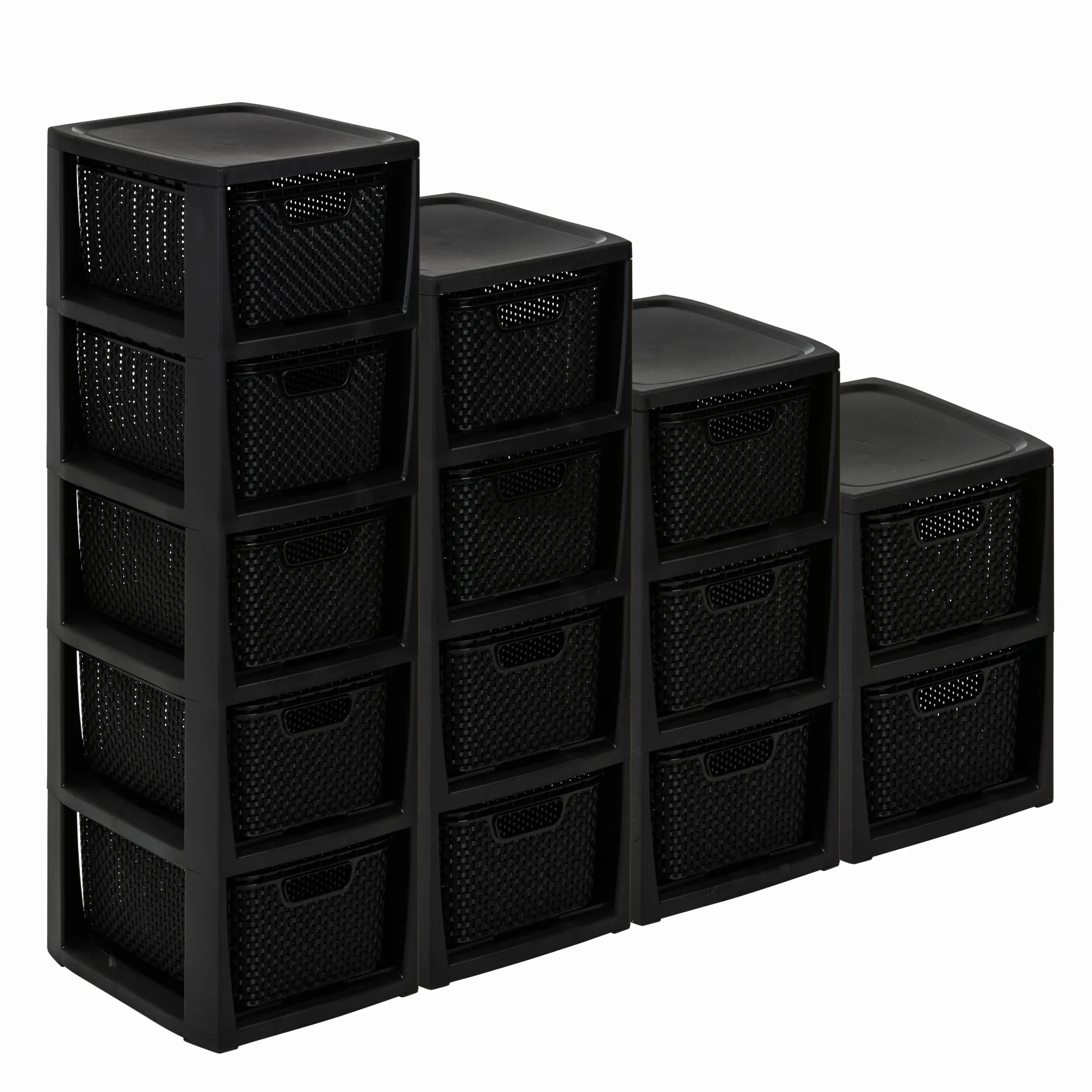 BranQ Regał rattanowy Home essential, tworzywo sztuczne PP bez BPA, czarny, 29,5 x 24 x 80 cm, 5 koszy