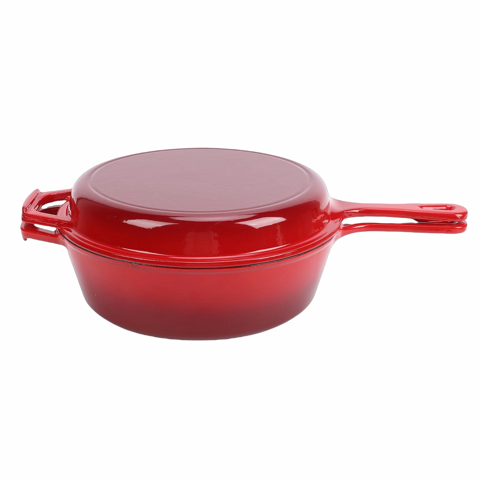 Qcwwy Solidny Dusiciel Garnek z pokrywką Patelnia żeliwna Premium Wielofunkcyjna Kuchenka o Dużej Pojemności Okrągły 2 w 1 Trwałe Naczynia Kuchenne z powłoką nieprzywierającą do Grillowania