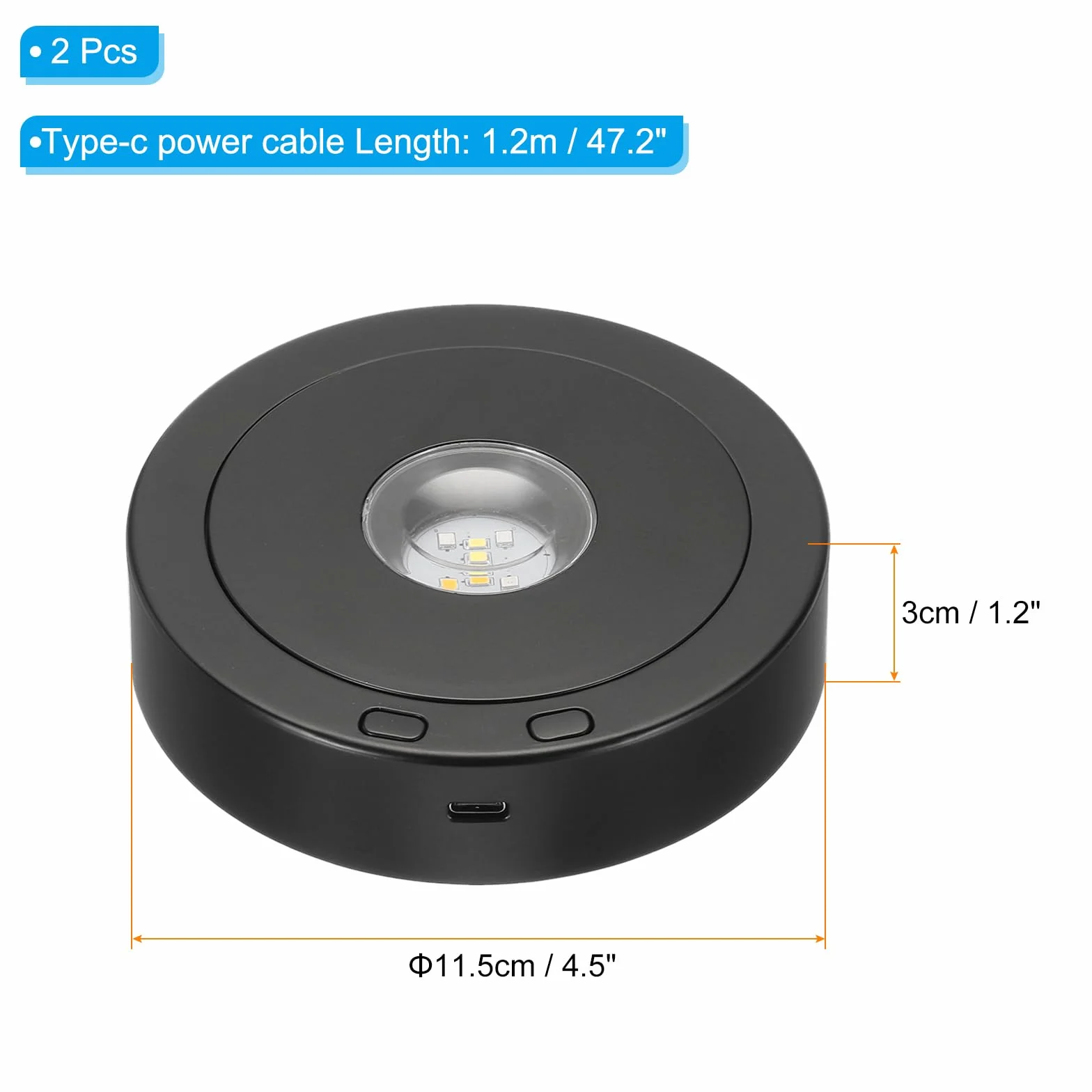 PATIKIL Obrotowy stojak ekspozycyjny 11,4 cm x 8,9 cm, podstawa świetlna LED, 360 stopni, cokoły z 4 obrotowymi i 8 trybami świecenia, do kryształów, szklanej biżuterii, czarny