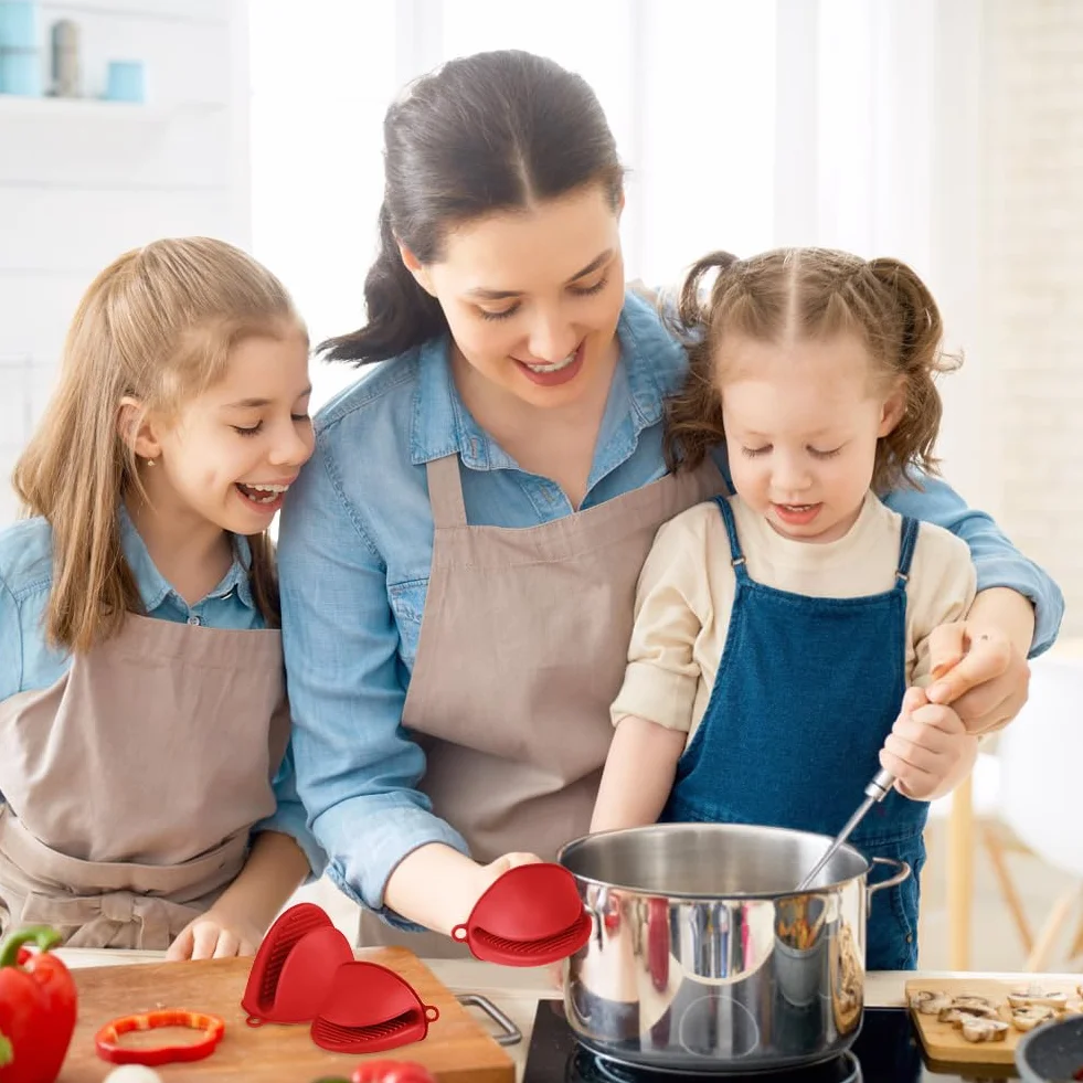 AUAUY 1 para mini silikonowych rękawic kuchennych, odpornych na wysokie temperatury, urocze rękawice do piekarnika, małe uchwyty do garnków, do kuchni, frytownicy powietrznej