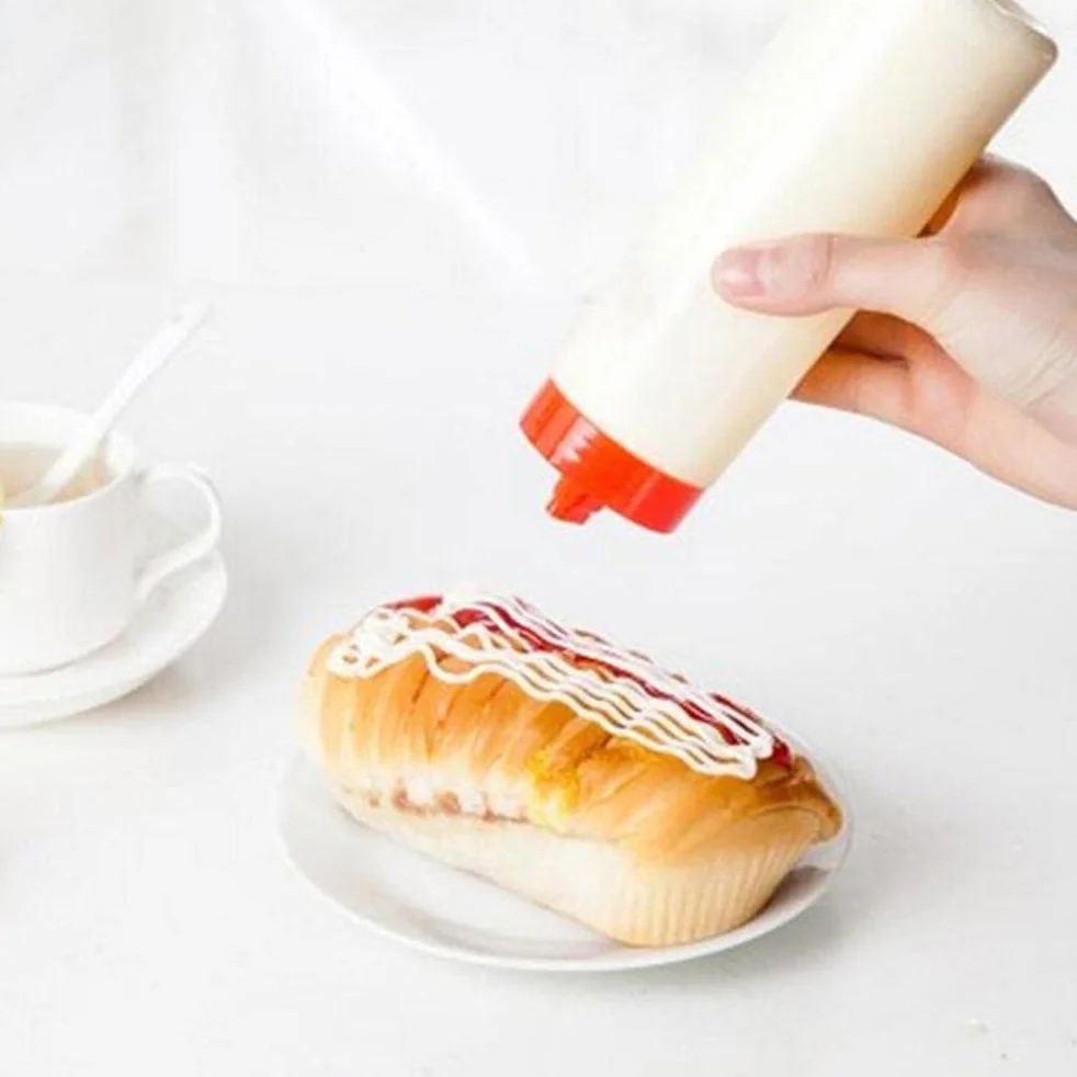 2 butelki do wyciskania, 300 ml, bez BPA, z 4 otworami, plastikowe, grube butelki do sosów, sosów, keczupu, na sosy, do sosów, sosów, sosów, sosów, sosów, na sosy, do sosów