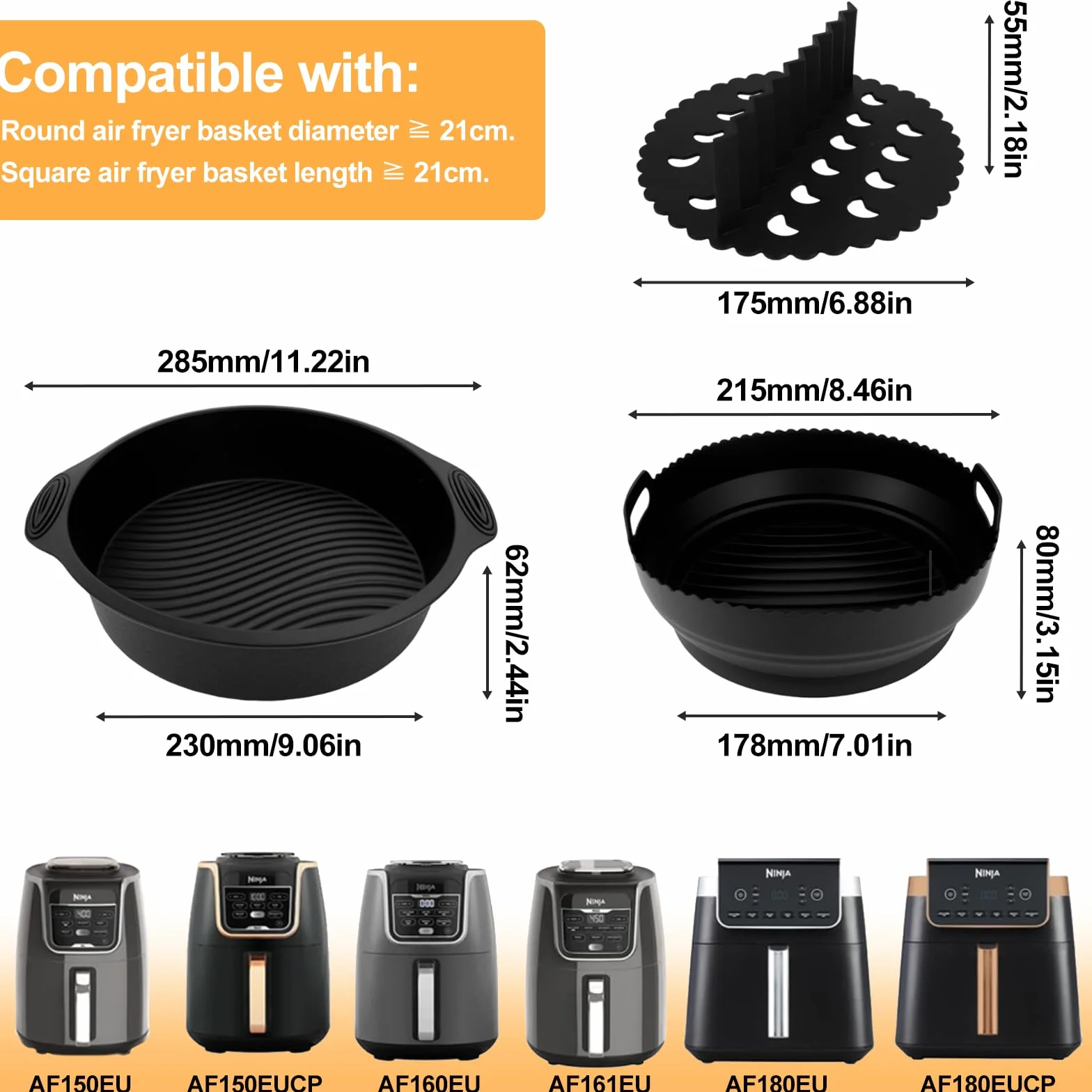 Zestaw akcesoriów do frytkownicy na gorące powietrze Kompatybilny z Ninja AF160EU, AF150EU, AF161EU, COSORI, Philips, akcesoria Airfryer, okrągłe