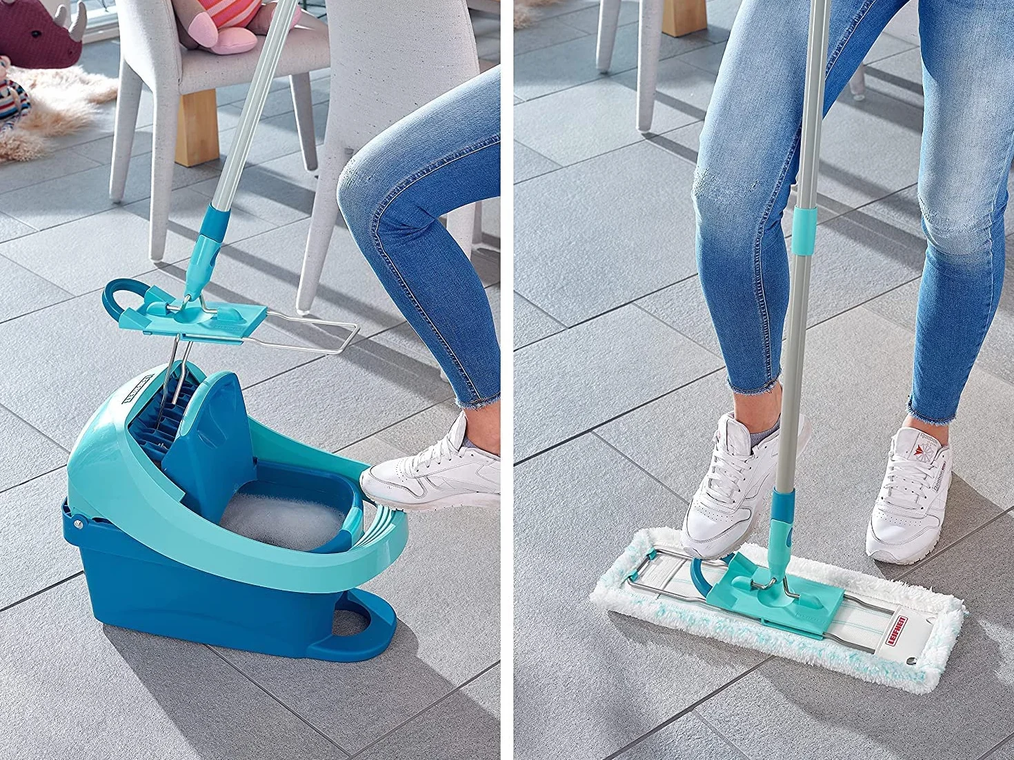 Leifheit Profi XL micro Duo mop stalowy uchwyt 146 cm mikrofibra system click 360°