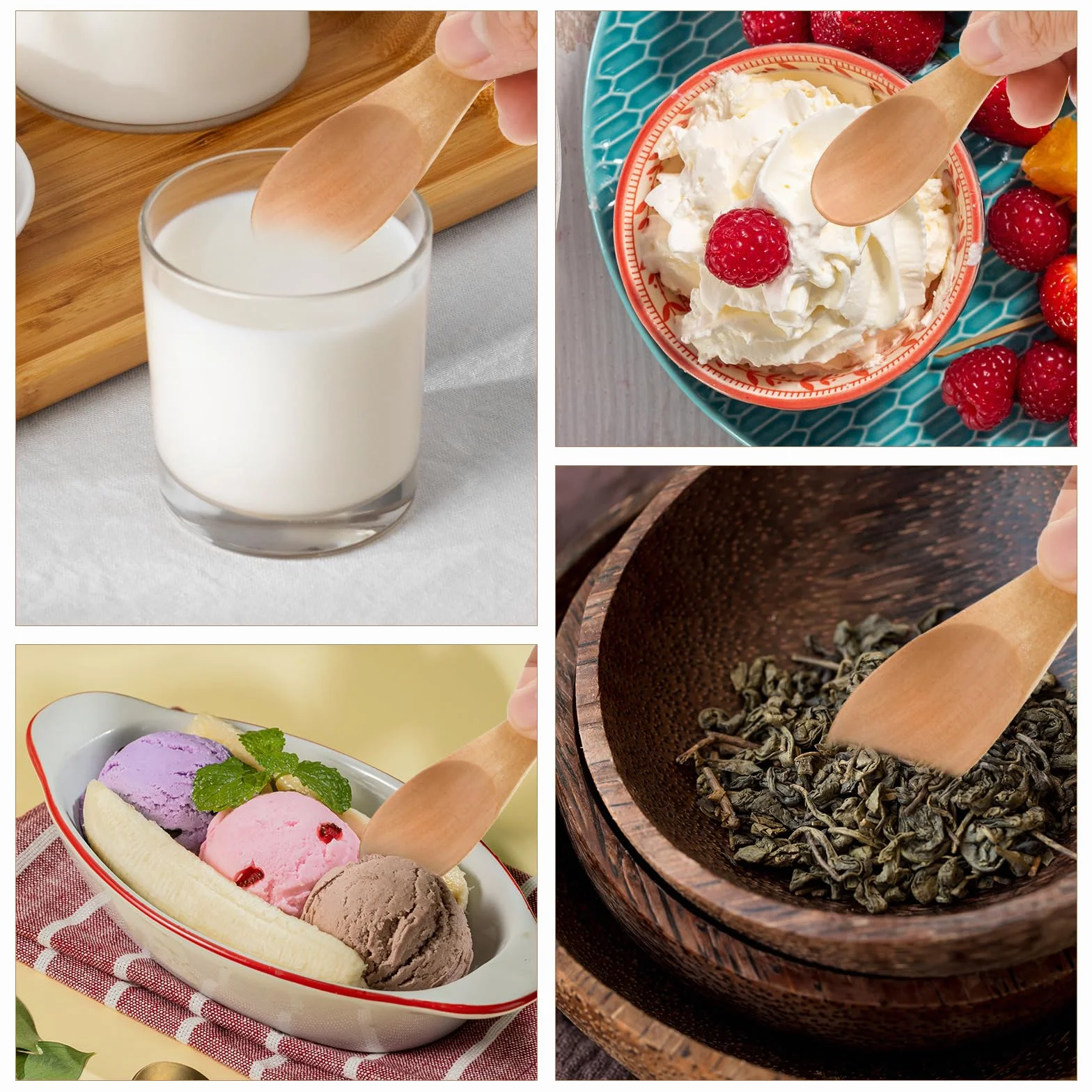 4 Sztuki Mini Drewnianych Łyżek 7 cm - Małe Łyżki do Soli, Przypraw, Cukru, Dżemu, Kawy, Miodu - Deserowe Łyżeczki
