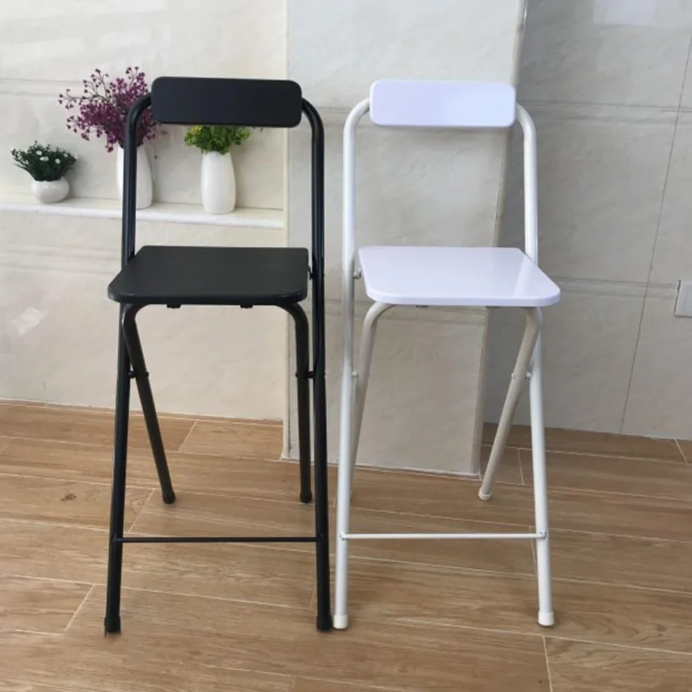 Składany stołek barowy o wysokości 60 cm nowoczesne siedzisko kuchenne z oparciem i podnóżkiem kwadratowy design 120 kg pojemność stylowy czarny kolor do użytku domowego i baru
