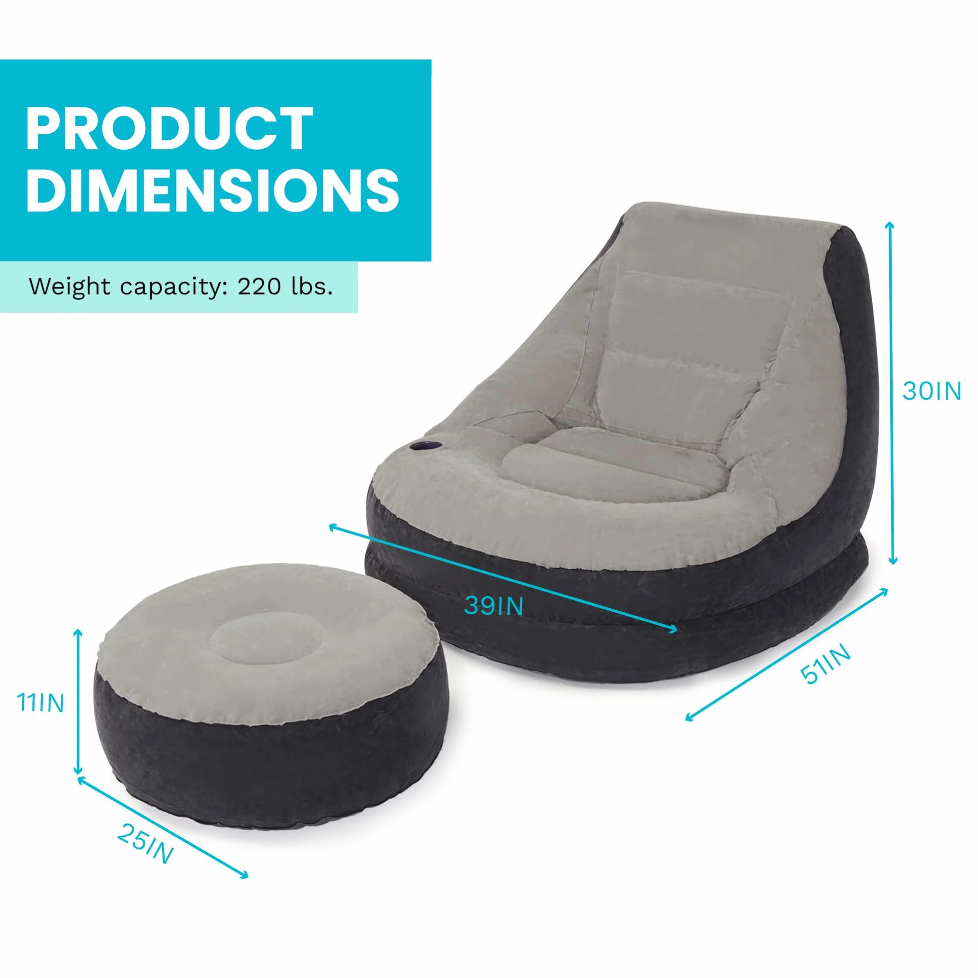 Intex Ultra Lounge Nadmuchiwane Meble Czarny Beżowy 102 x 137 x 79 cm