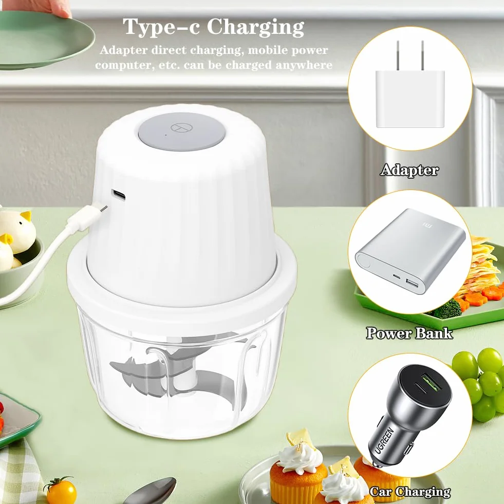Elektryczny Rozdrabniacz 400ml, Cebula, Warzywa, Mięso, Czosnek, Siekacz do Cebuli, Mały Elektryczny Siekacz do Cebuli USB
