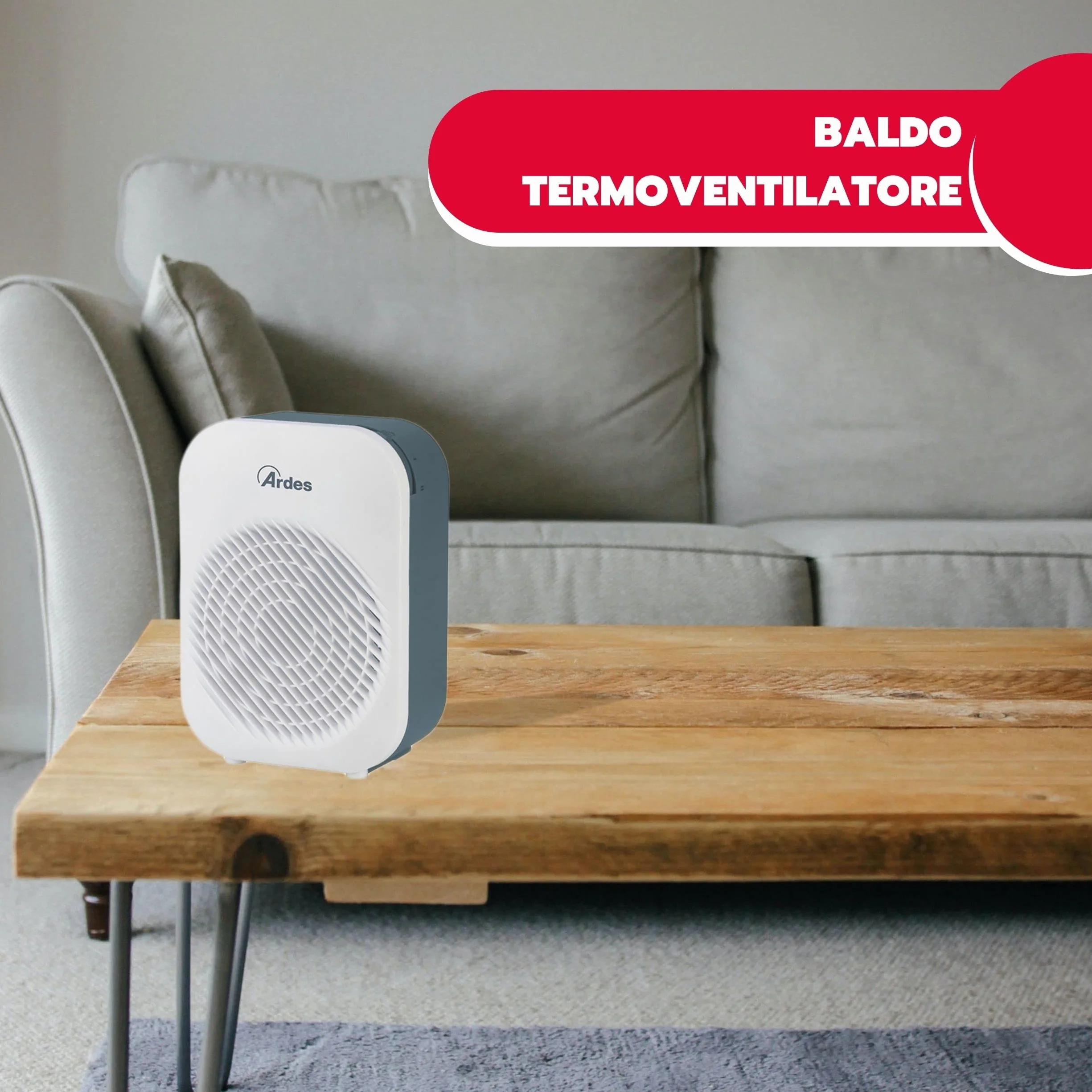 Ardes ARAM4F14W BALDO elegancki termowentylator 2 poziomy mocy z termostatem temperatury pokojowej, kompaktowa konstrukcja, kolor szary