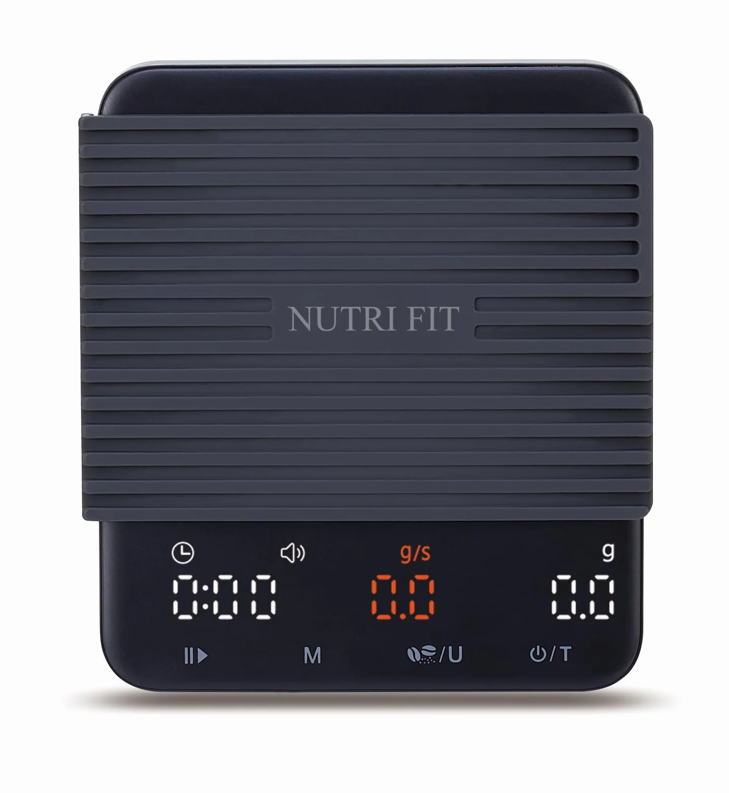 NUTRI FIT Mini waga do kawy z timerem, ładowalna waga kuchenna USB-C, przenośna waga do espresso z wyświetlaczem LED, rozmiar produktu 11,5 x 10 cm, 2 kg/0,1 g - czarna