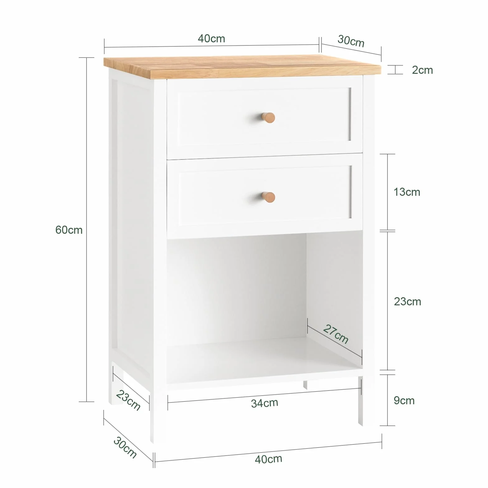 SoBuy FBT126-WN Stolik Nocny 2 szuflady Szafka na dokumenty