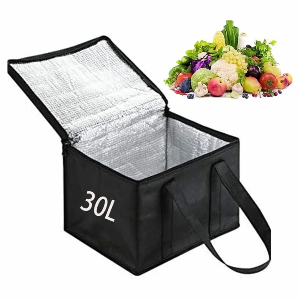 Torba chłodząca, 30L Lodówka turystyczna, torba termiczna na lunch do użytku zewnętrznego, piknik, kemping, transport żywności, 41 x 26 x 33 cm, czarna