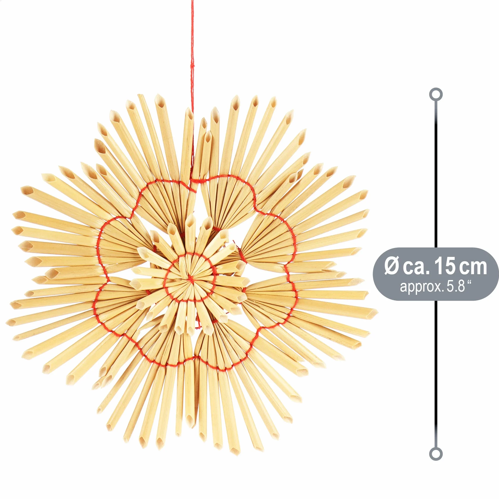 COM-FOUR® 8x slomiane gwiazdki w zestawie - dekoracja choinkowa - zawieszka ze slomy na choinke - naturalna zawieszka na choinke - dekoracja swiateczna - 15 cm