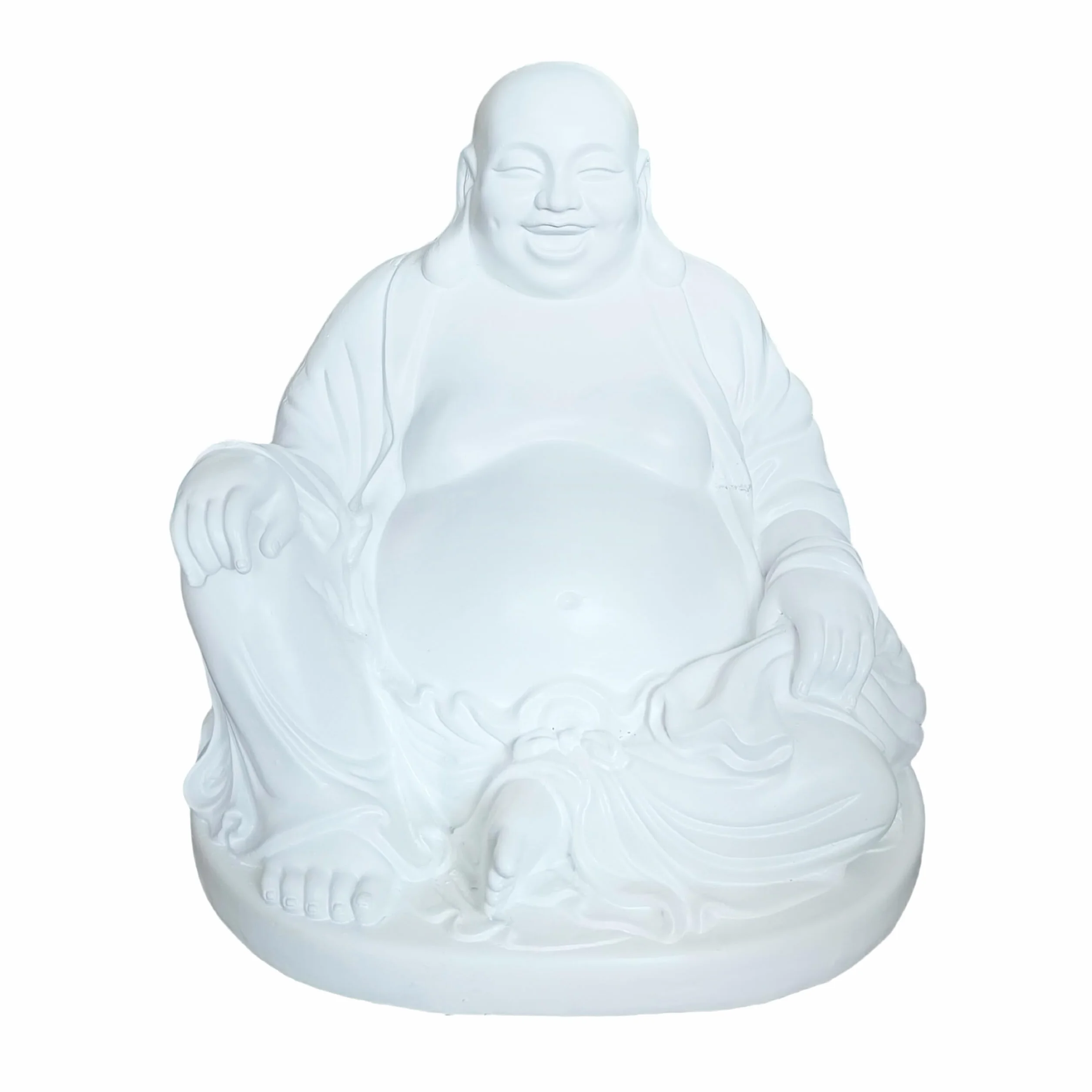 Relaxdays Figurka Buddy śmiejąca się, 45 cm, figurka ogrodowa, dekoracyjna figurka vintage, do salonu, odporna na warunki atmosferyczne, odporna na mróz, biała