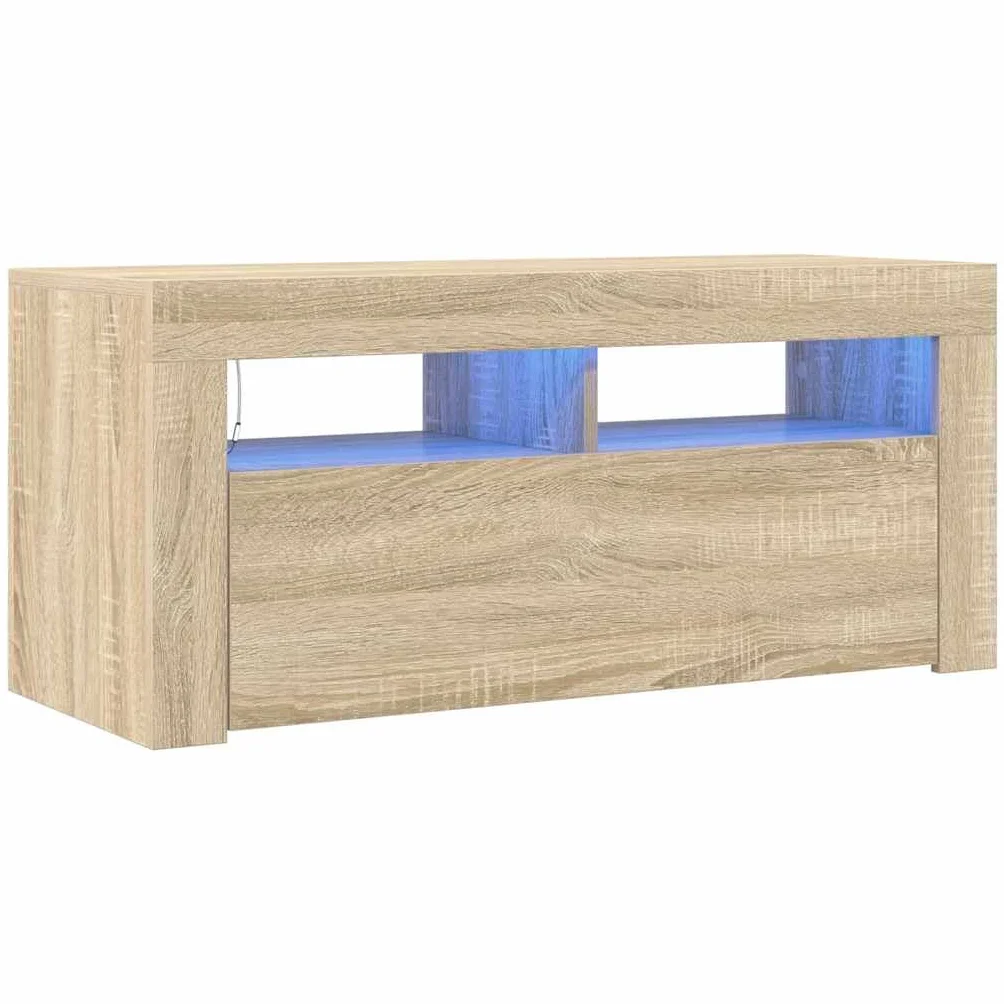 Szafka pod telewizor z diodami LED, dąb Sonoma 90 x 35 x 40 cm, nowoczesna szafka pod telewizor, wytrzymała uniwersalna podstawka pod telewizor, konsola multimedialna do salonu