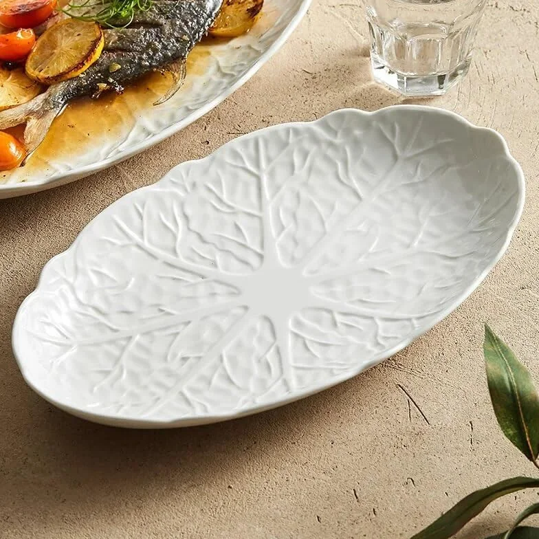Talerze Kreatywny Owalny Talerz Na Parze Z Rybą Ceramiczny Tłoczony Talerz Na Rybę Naczynia Domowe Charakterystyczna Zastawa Stołowa Do Restauracji Hotelowych Talerze Obi，12 Inches