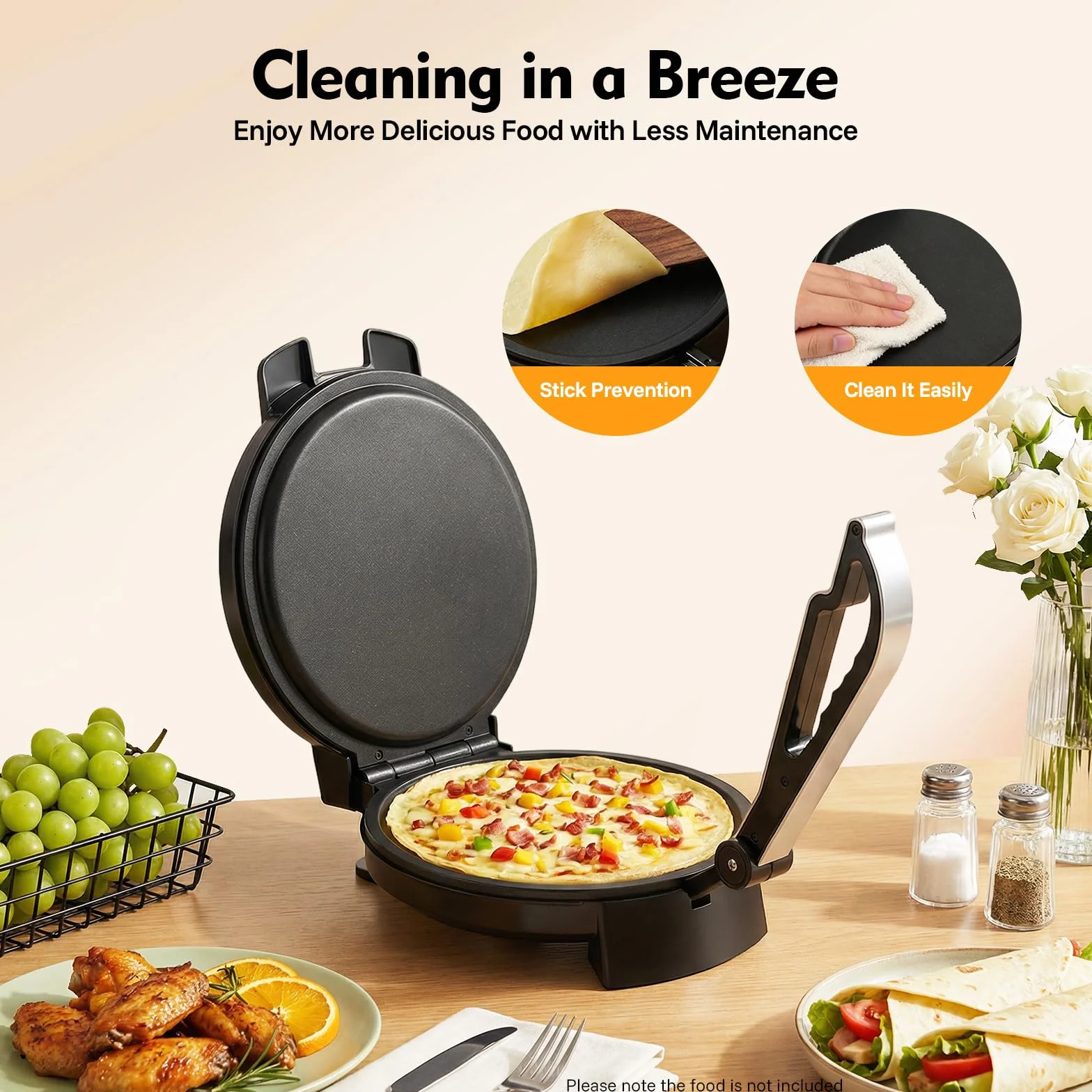Roti Maker elektryczna prasa do ciastek chapati tortilla, dwustronne ogrzewanie, stal nierdzewna, do smakołyków, tortilli, chleba pita 1200 W