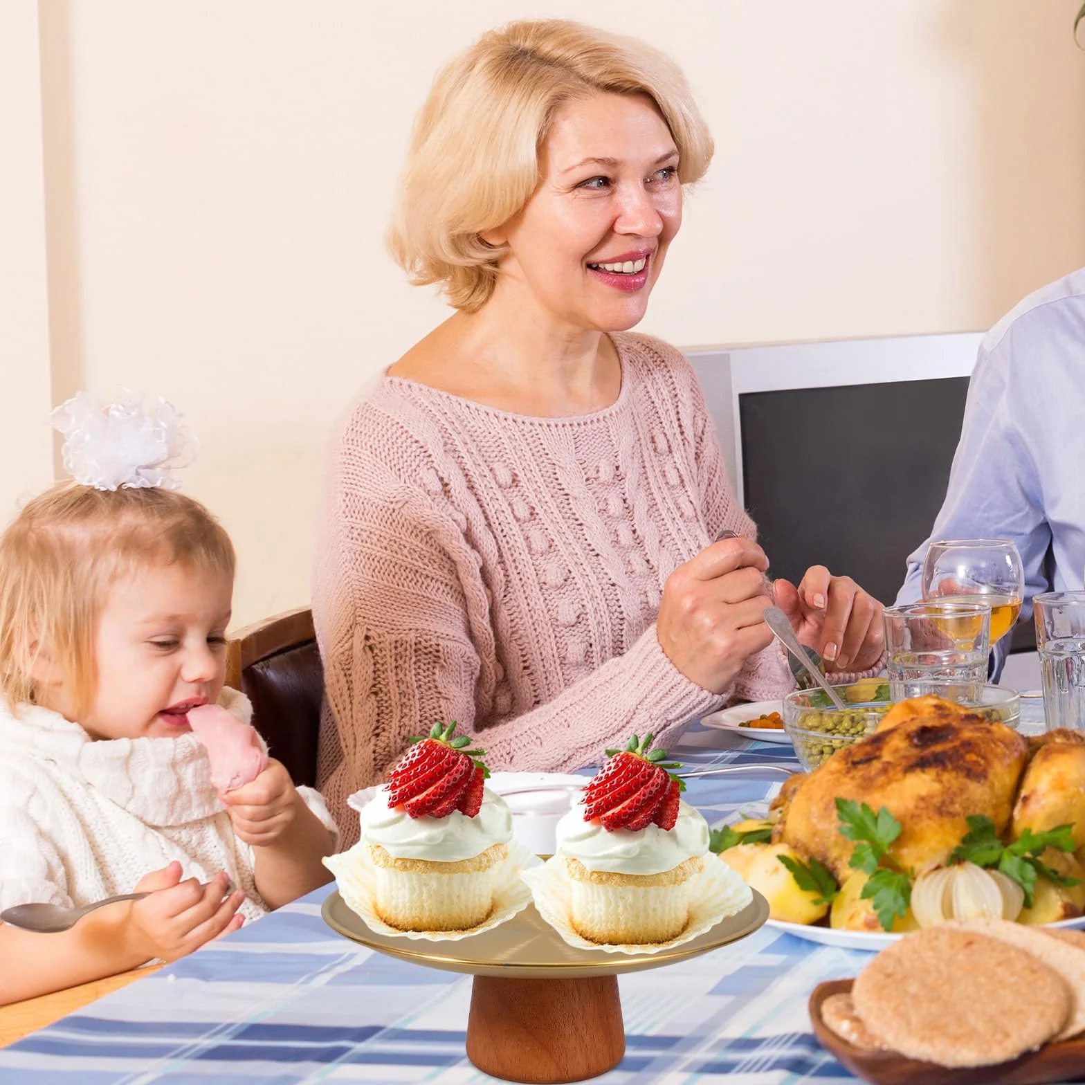 Miska na owoce ze stali nierdzewnej z wysokim stojakiem, duża, okrągła taca do serwowania przekąsek i deserów, odporna na rdzę zastawa stołowa do użytku domowego i na imprezę
