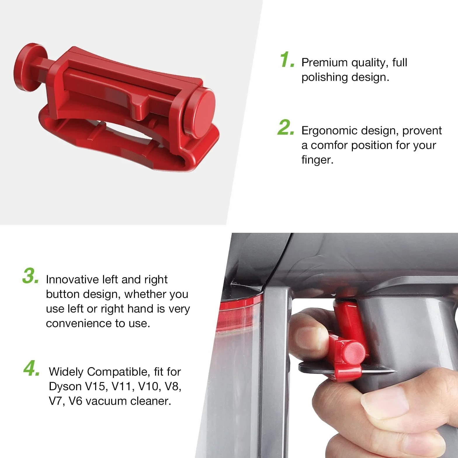2Sztuki Blokada spustu dla odkurzacza Dyson, blokada przycisku zasilania, uchwyt przełącznika dla Dyson V15 V11 V10 V8 V7 V6 Absolute/Animal/Motorhead Vacuum Cleaner, nie trzeba trzymać wciśniętego przycisku (nie dla Outsize)
