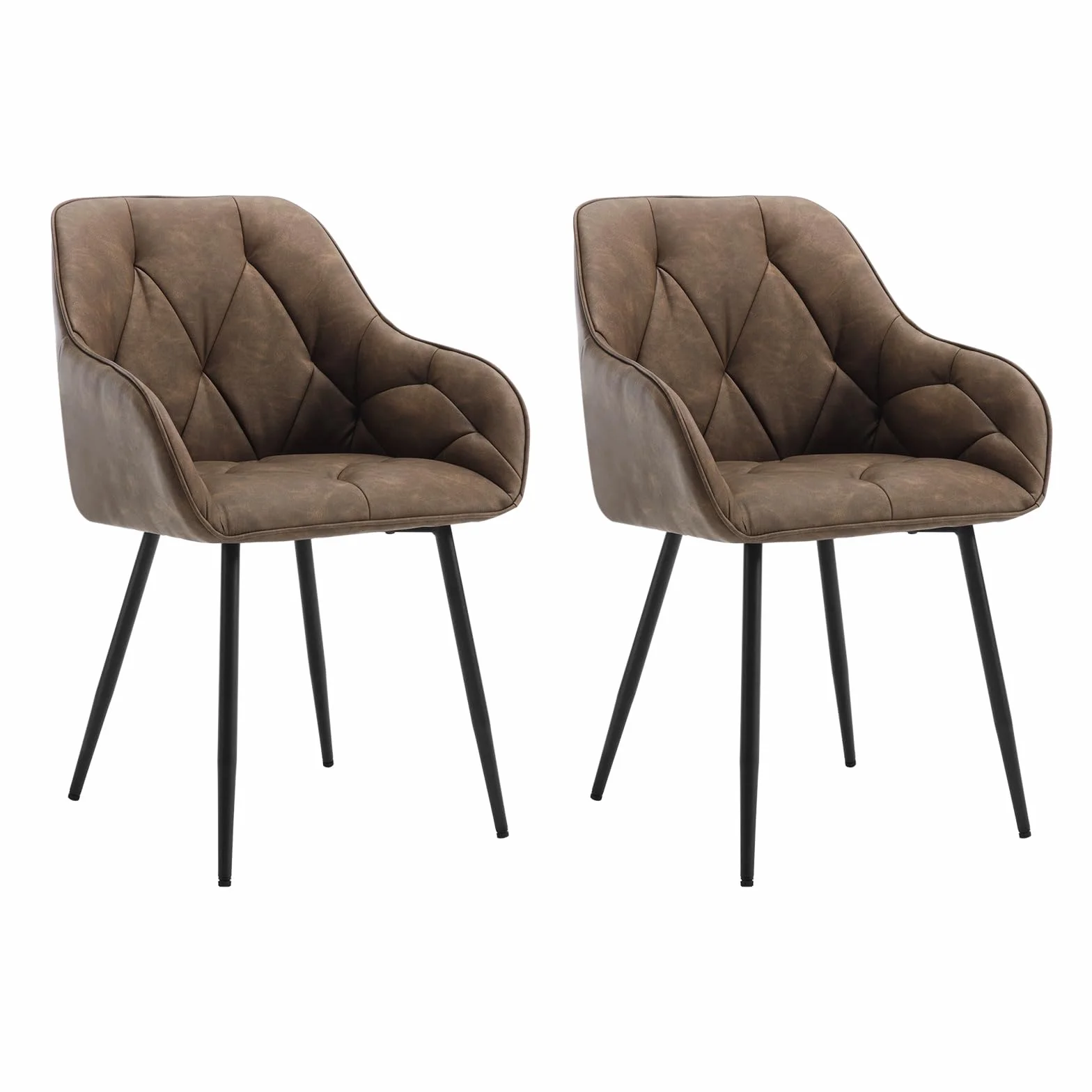 WOLTU 2 x krzesło do jadalni, kuchni, ergonomiczny fotel, krzesło z podłokietnikami, krzesło tapicerowane, siedzisko ze sztucznej skóry w stylu vintage, metalowe nogi, ciemnobrązowy, EZS03dbr-2