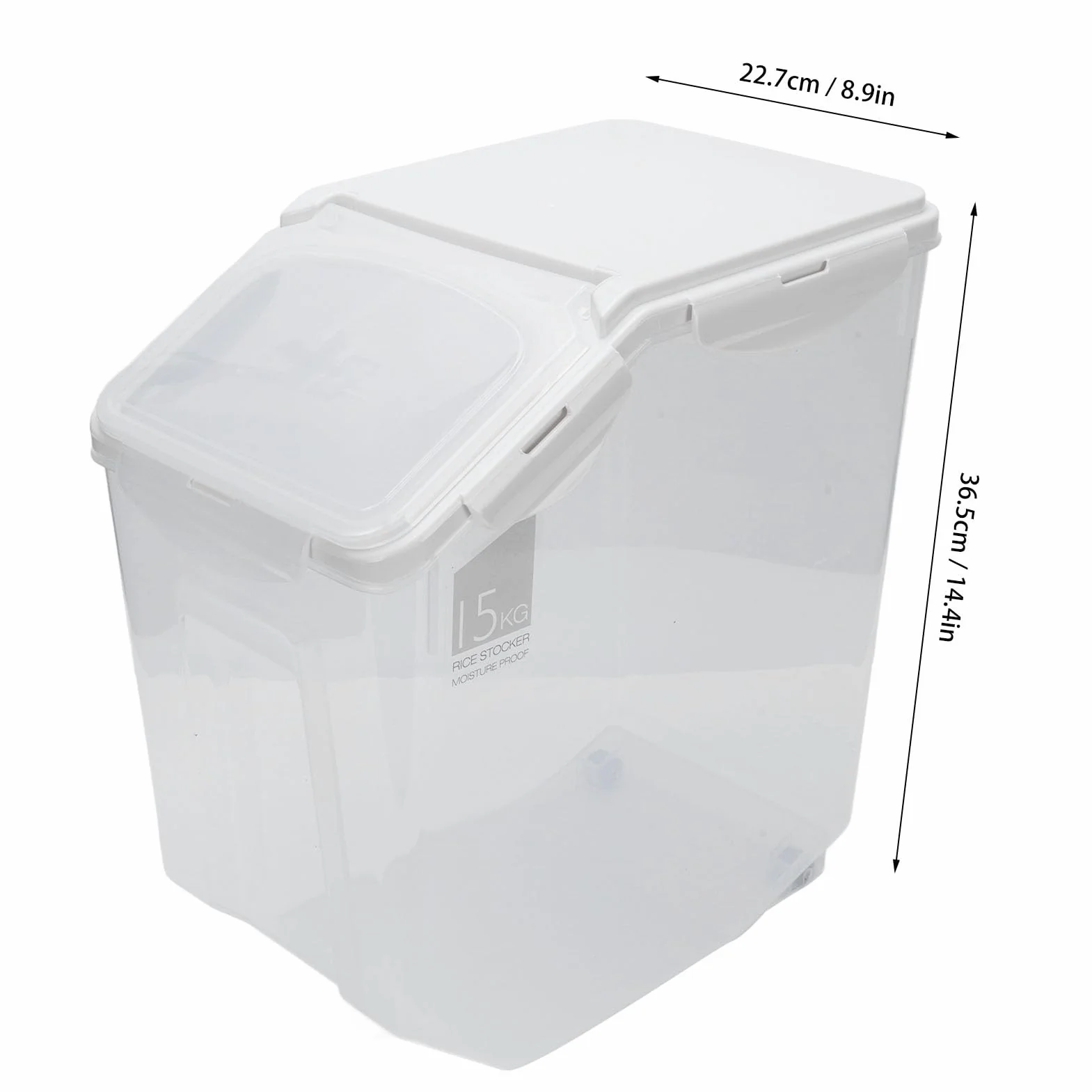 Pssopp Pojemnik do Przechowywania Ryżu PP Pojemnik do Przechowywania Ziarna z miarką 15 Kg Pojemność 22,7 X 36,5 Cm Hermetyczny na ryż Spiżarni Kuchennej Organizacja Domu