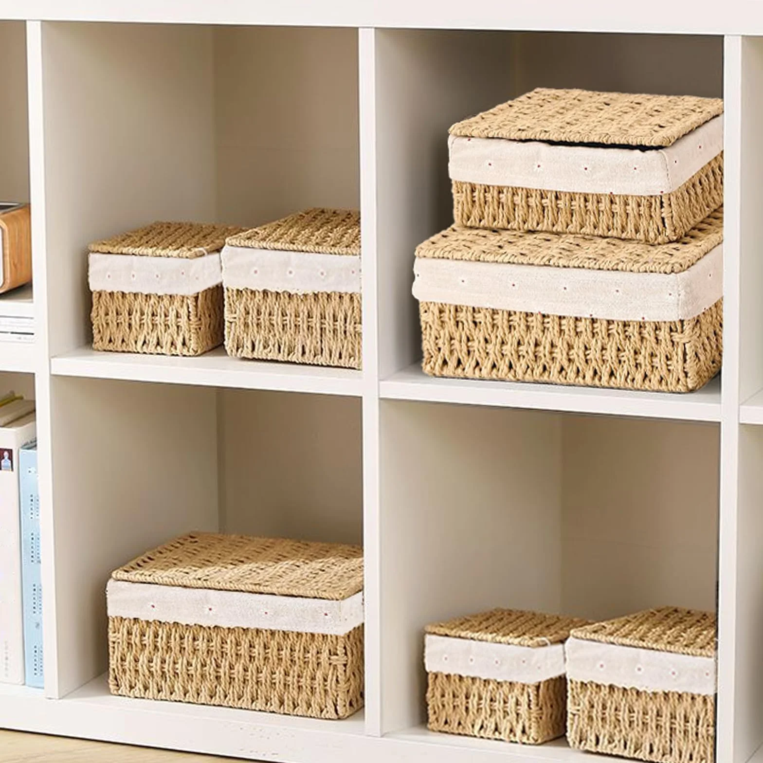 Koszyki Pleciony z Liny Papierowej Boho Decor 3 Rozmiary do Przechowywania z Pokrywką