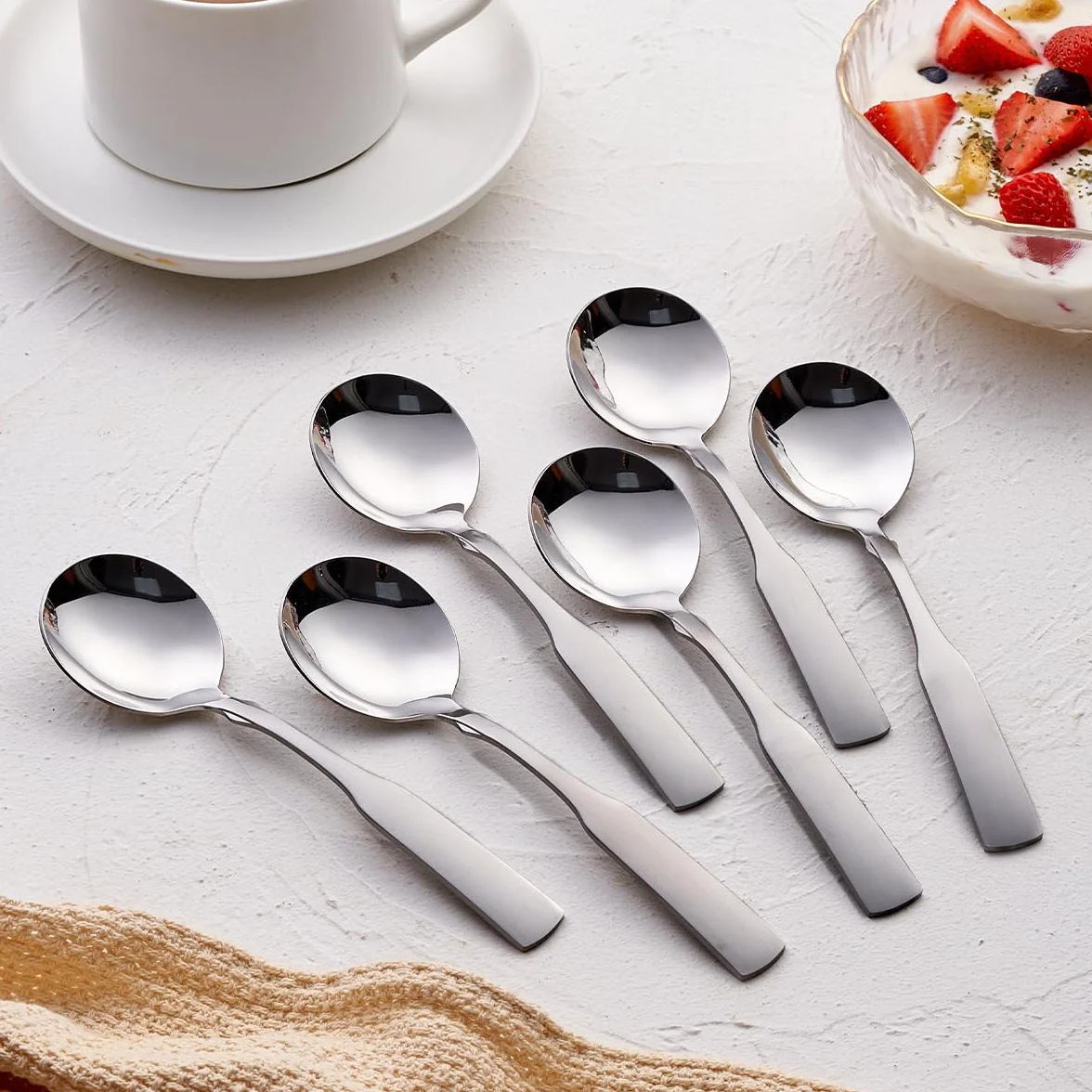 Łyżki do zupy, stal nierdzewna 15,5 cm, wytrzymałe okrągłe łyżki, łyżka obiadowa, łyżka stołowa, sztućce, zestaw sztućców, 6-częściowy
