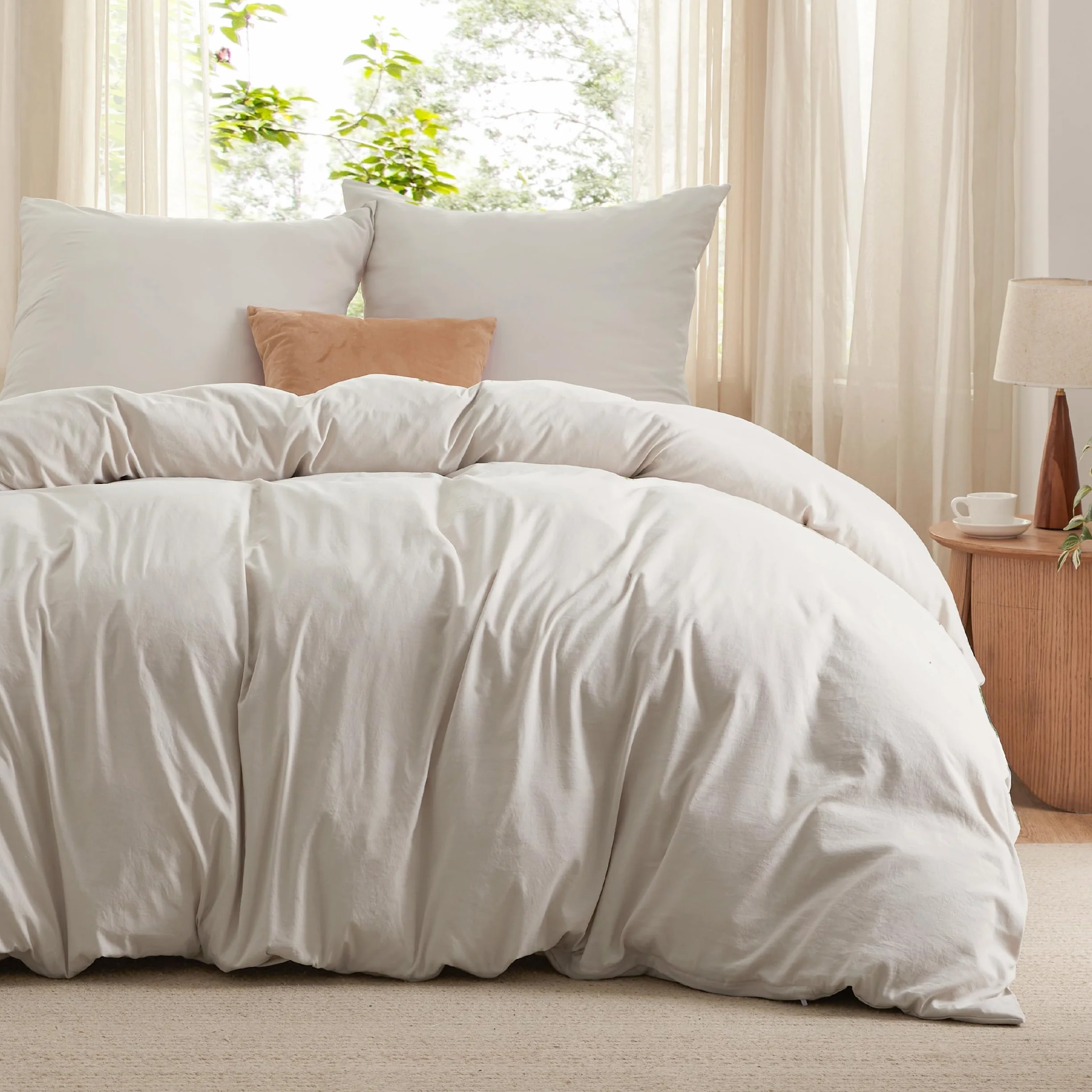 BEDSURE Pościel 200 x 200 cm, 3-częściowa podobna do bawełny - naturalna, 2 x 80 x 80 cm poduszka | Komplet pościeli z mikrofibry, pościel Oeko-TEX z zamkiem błyskawicznym, łatwa w pielęgnacji, bardzo miękka i oddychająca