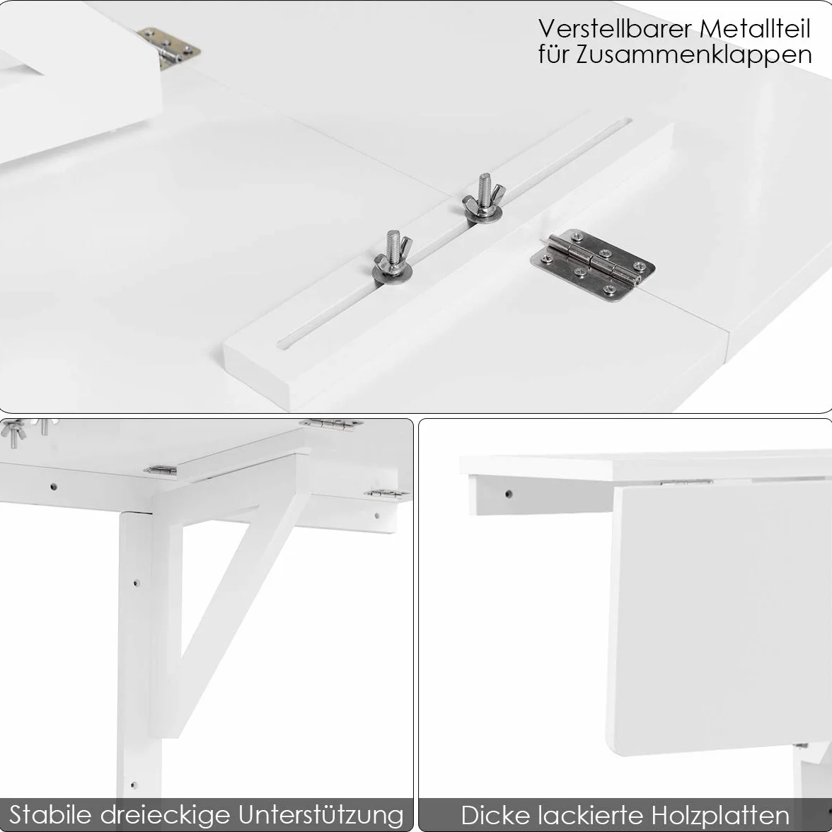 GOPLUS Stół ścienny składany regulowany 80x60x45 cm MDF sosna biały