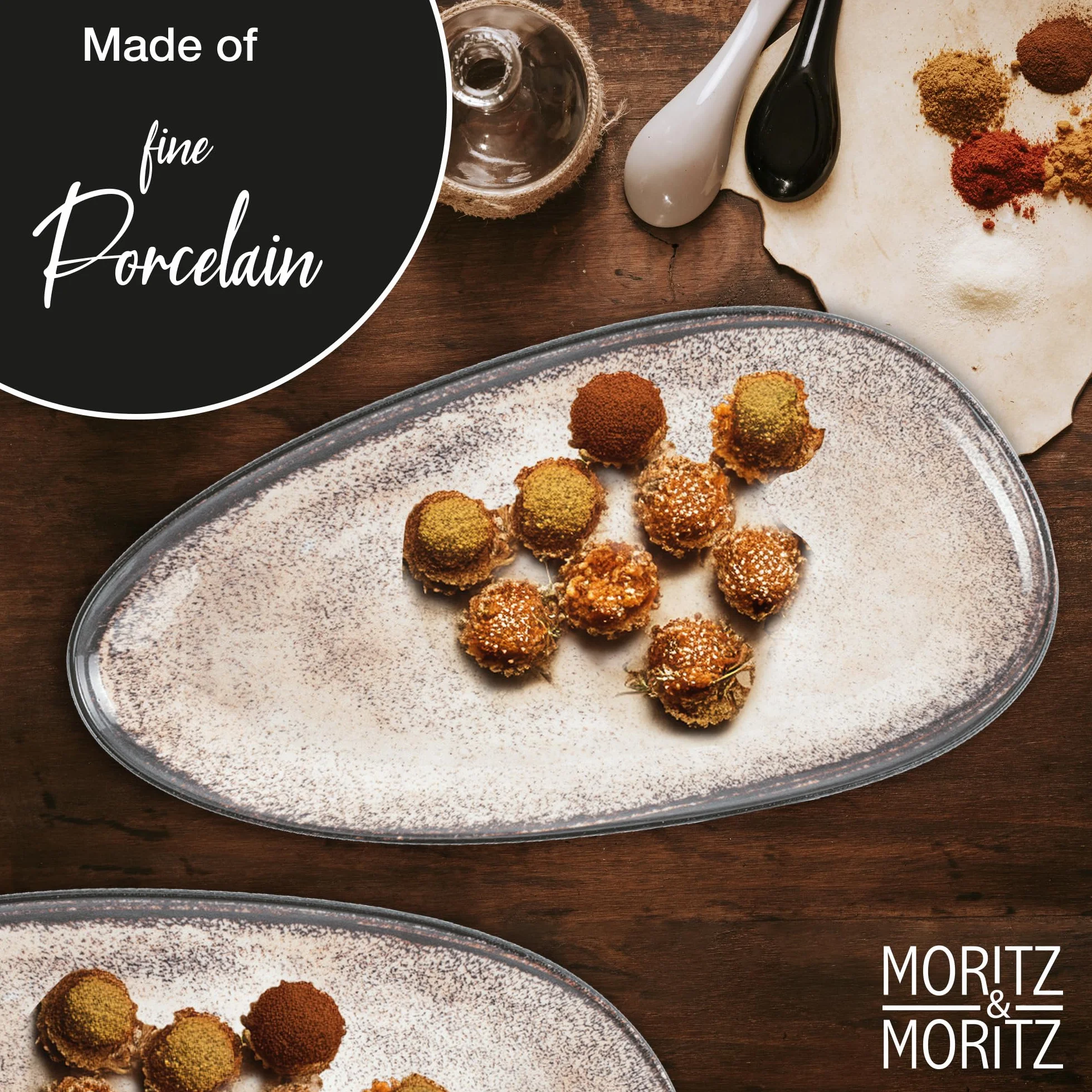 Moritz & Moritz VIDA zestaw talerzy do serwowania beżowych - 2 x duże talerze z wysokiej jakości porcelany, nowoczesne i ponadczasowe, nadają się do kuchenki mikrofalowej i mycia w zmywarce - idealne