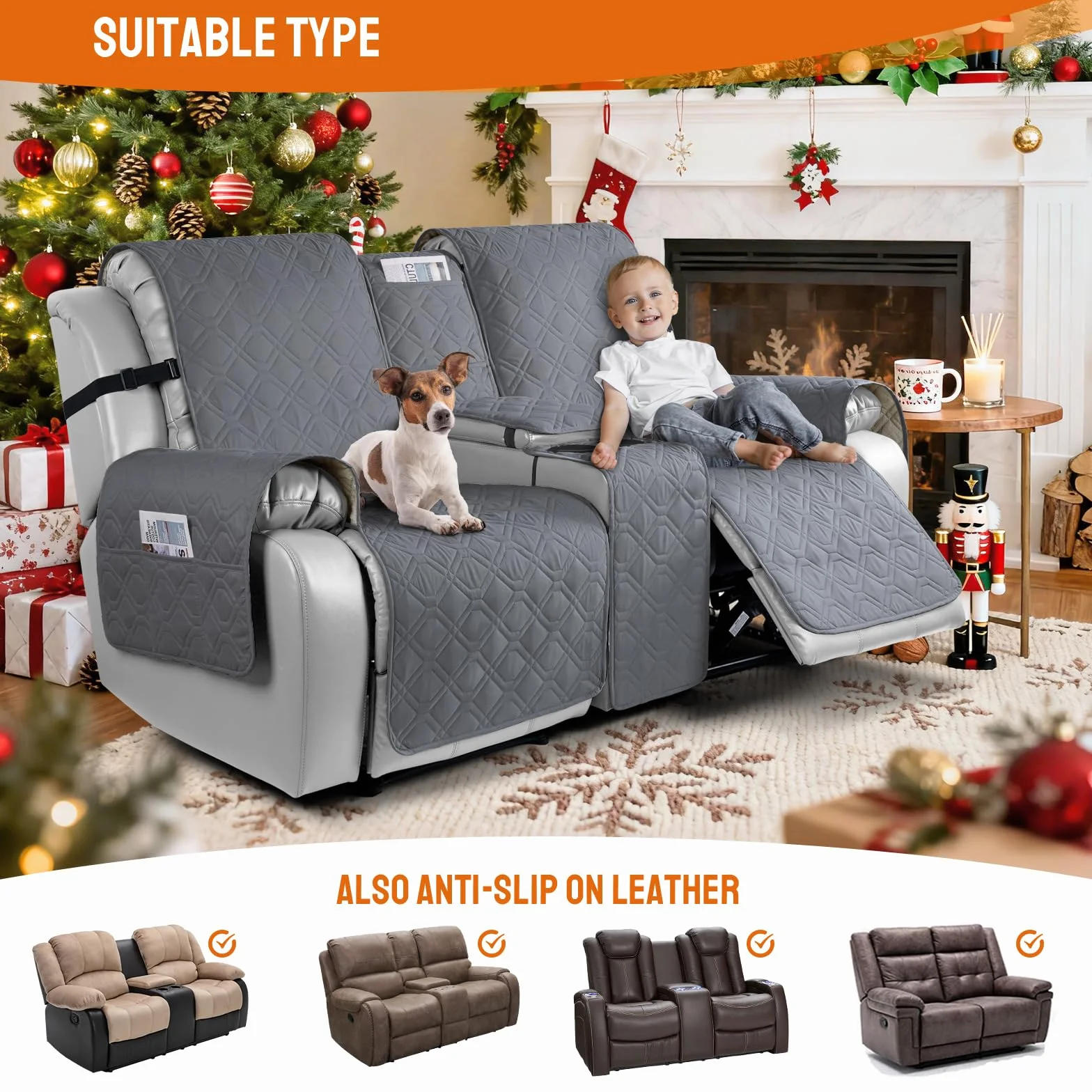 VANSOFY Loveseat Pokrowiec na leżankę z konsolą, w 100% wodoodporne, antypoślizgowy, rozkładana kanapa, pokrowiec na meble dla zwierząt domowych, psów (ciemnoszary)