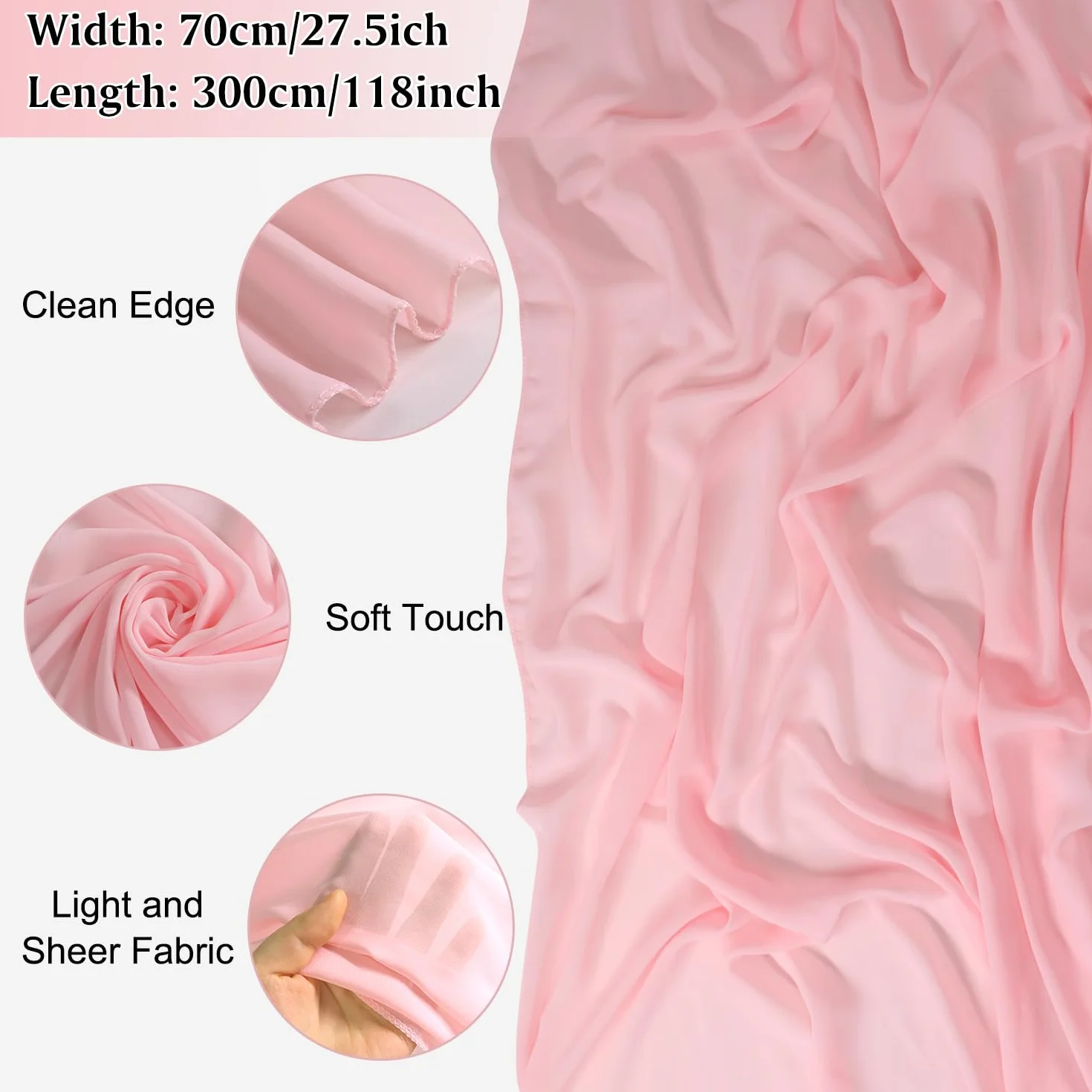 Bieżnik na stół z szyfonu, 70 x 300 cm, bieżnik na stół, zmywalny, dekoracja stołu, do kuchni, na urodziny, komunię, imprezę (różowy, 70 x 300 cm)