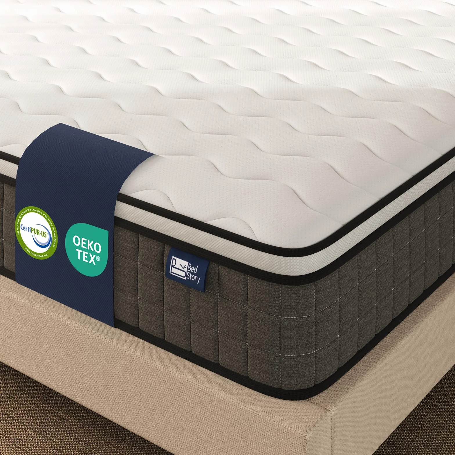 BedStory Materac sprężynowy z kieszonkowym rdzeniem sprężynowym 120 x 200 cm, stopień twardości 3/H4, 20 cm, Oeko-TEX, ciemnoszary