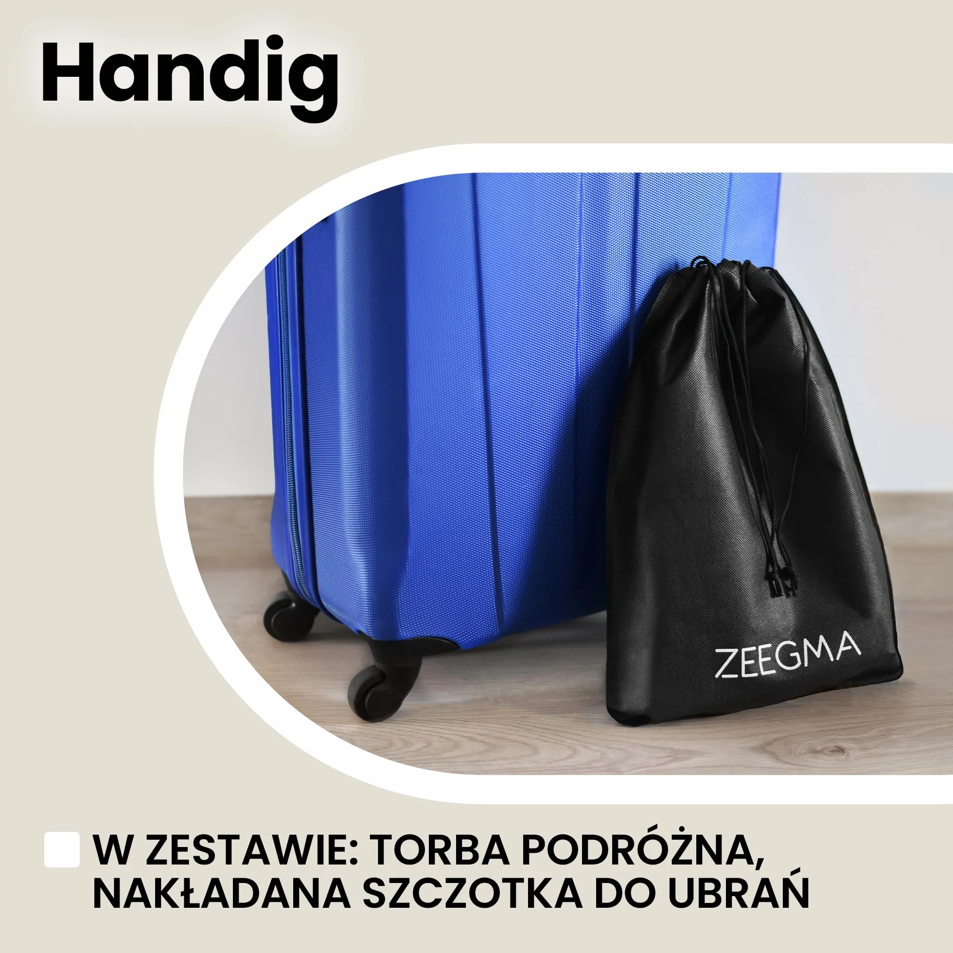 ZEEGMA Handig Parownica (steamer) do ubrań, 1500 W, 40 sekund przygotowania, 30 g/min, przewód - 2,5 metra, możliwość pionowego i poziomego prasowania, praktyczna torba w zestawie