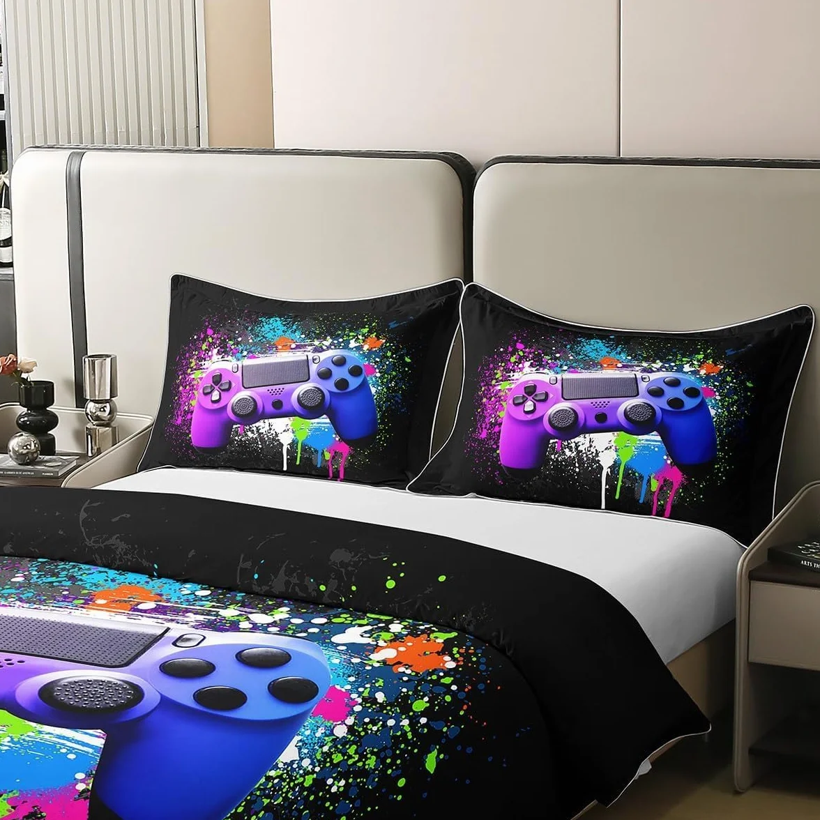 Gry poszewka na kołdrę 220 x 260 cm 100% bawełna gra dla dzieci i chłopców materiały pościelowe młodzieżowy kontroler gier krawat barwiona poszewka na kołdrę gra gracz dekoracja pościel materiały do