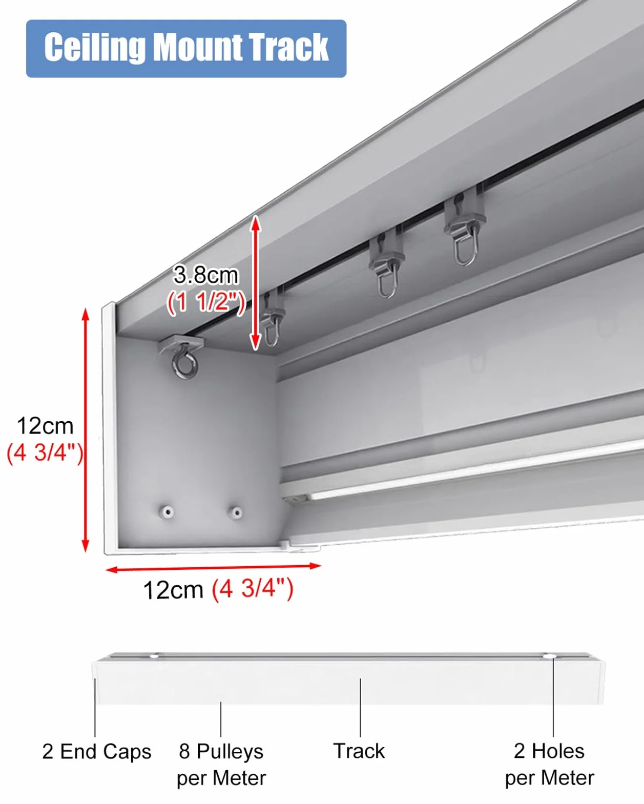 Dekoracyjna biała zasłona okienna lambrekin z szyną - panel sufitowy lub ścienny z falbaną, ukryty system karnisza do zasłon 200 cm dla eleganckiego wystroju domu