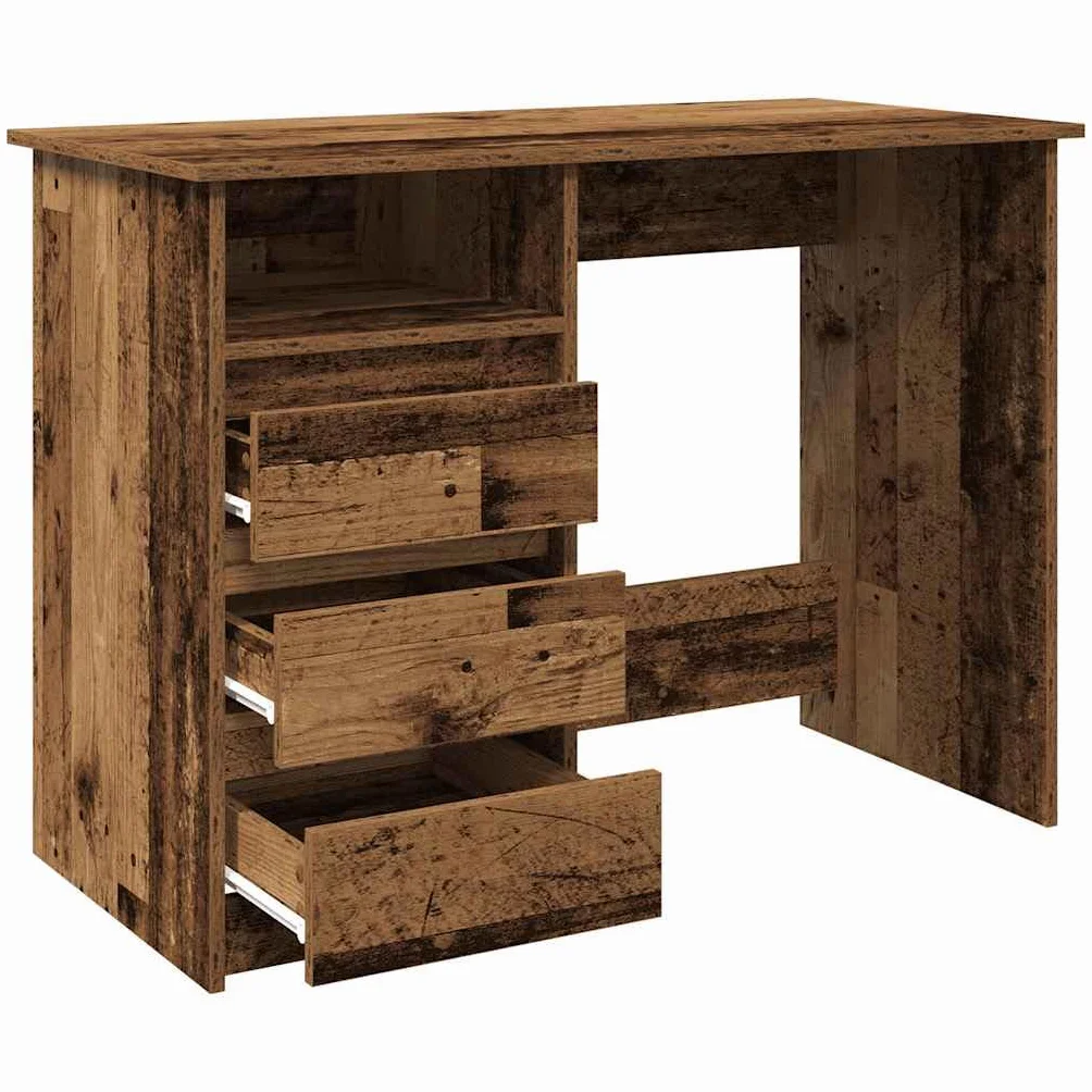 Biurko o wyglądzie starego drewna z materiału drewnopochodnego 102 x 50 x 75 cm, blat stołu z miejscem do przechowywania, do komputera, gabinetu, biura, domu, porządku