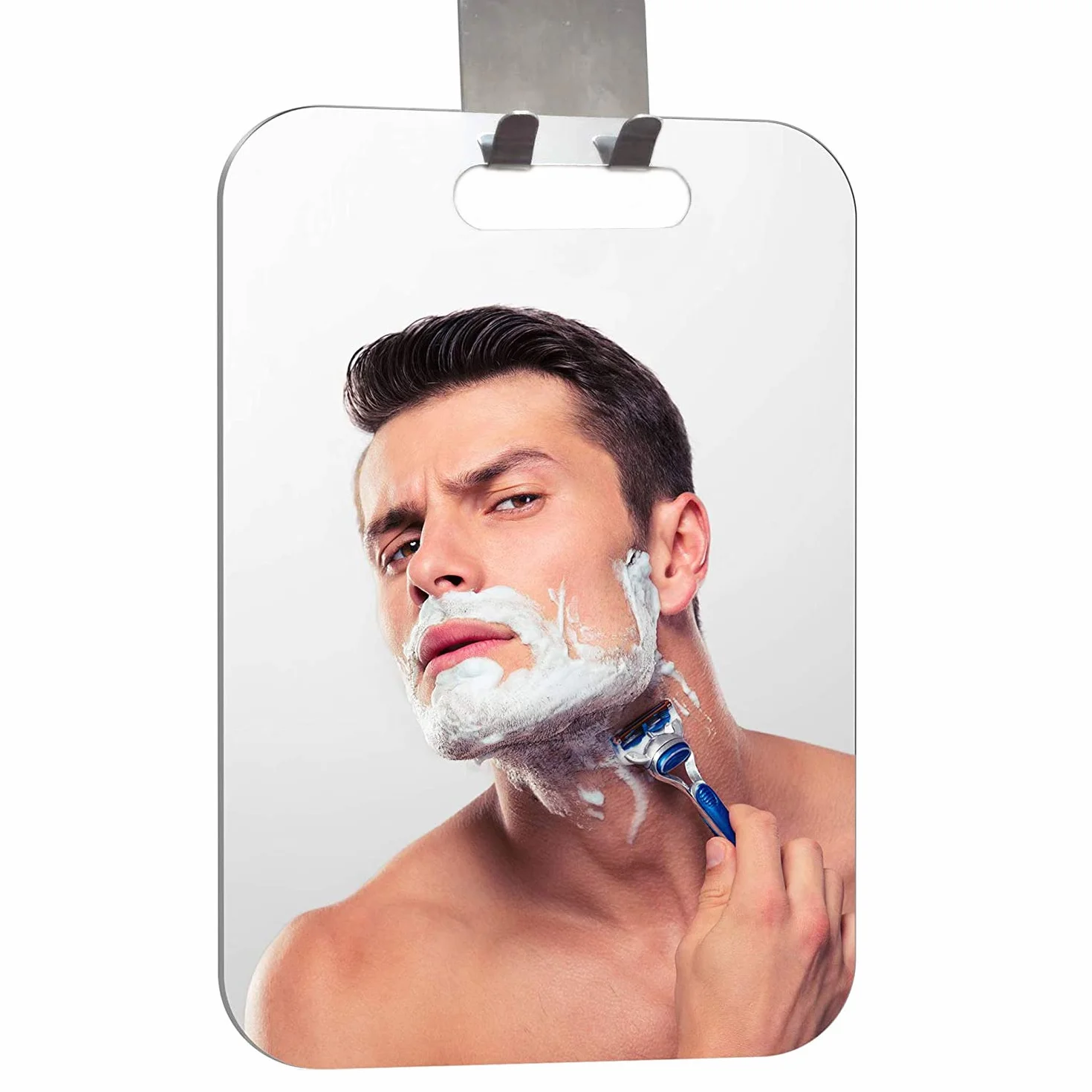 Deluxe duże lusterko prysznicowe, do golenia, bez mgły (19 cm x 28 ​cm), Anit-Fog lusterko z haczykiem do golenia, wiszące lustro do makijażu, odporne na zaparowanie, nietłukące się lustro łazienkowe