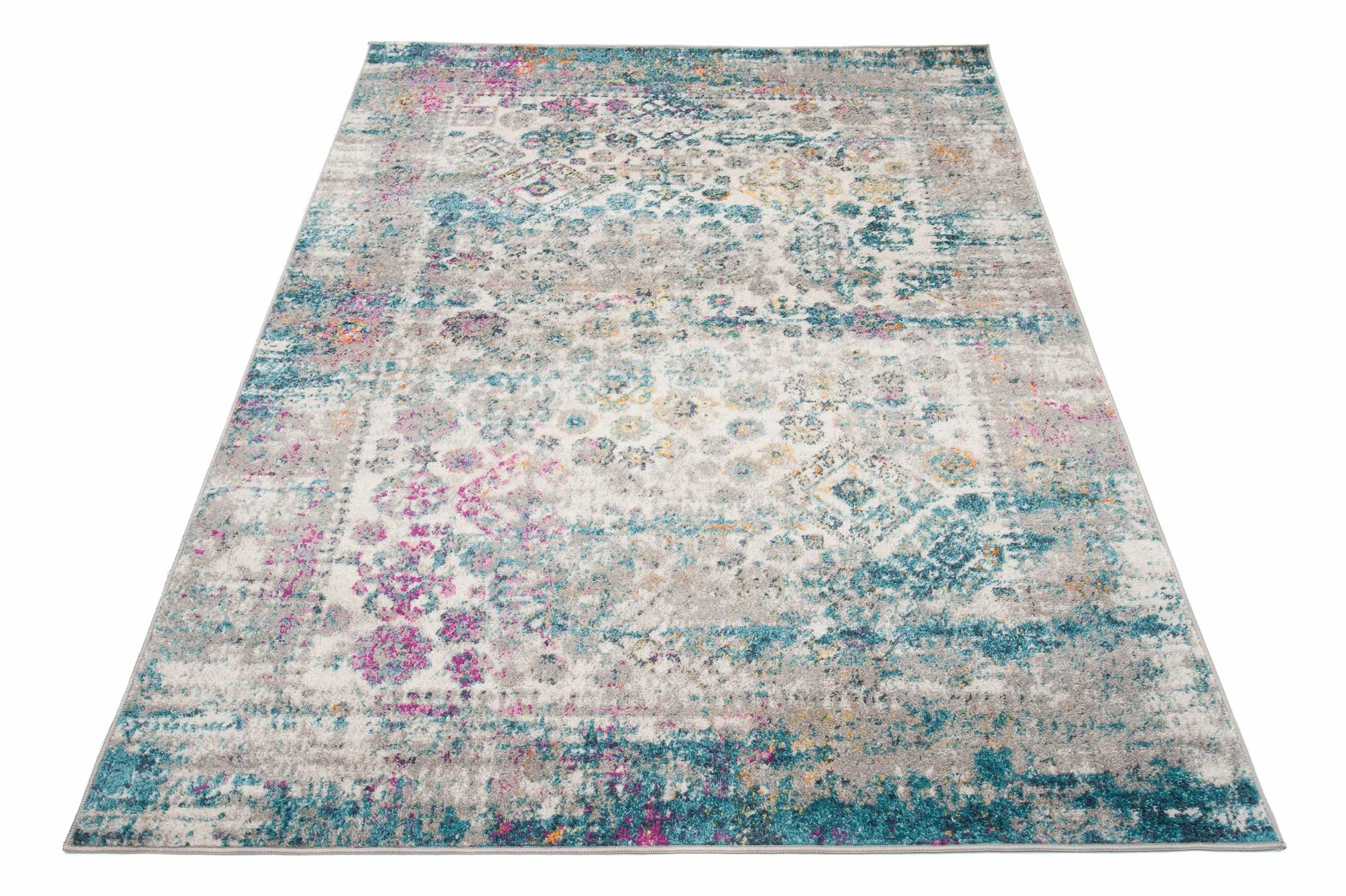 Tapiso Lazur dywan z krótkim włosiem, szary, niebieski, kremowy, pomarańczowy, różowy, klasyczny, wisiany, orientalny, do salonu, sypialni, Ökotex 240 x 330 cm