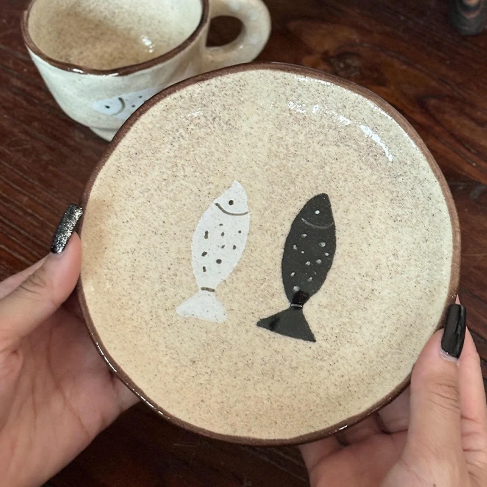 Kolor podszkliwny retro mała ryba zastawa stołowa domowe śniadanie ceramiczne płatki owsiane -23,4 cm płyta obuuszna