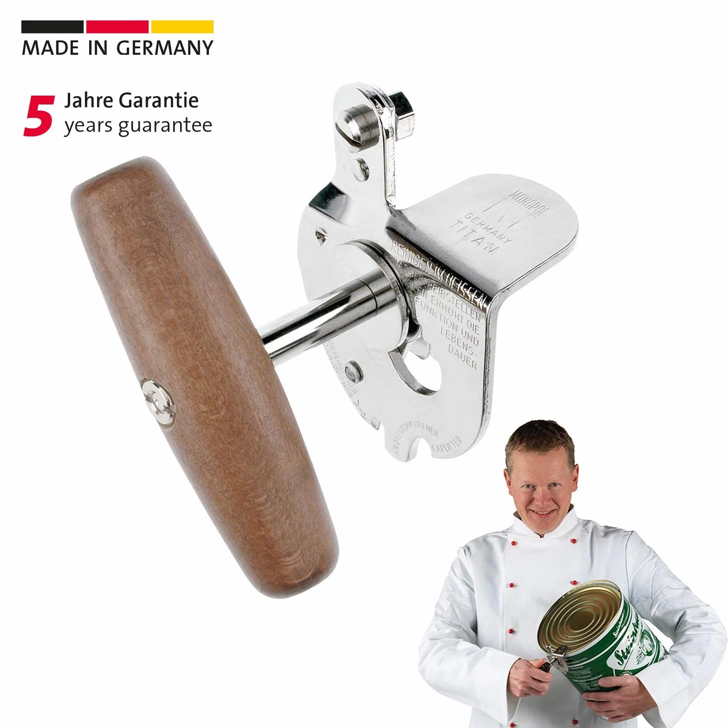 Westmark Wytrzymały otwieracz do puszek, do użytku komercyjnego, odpowiedni do puszek o rozmiarach gastronomicznych, stal/drewna, tytan, 12242260