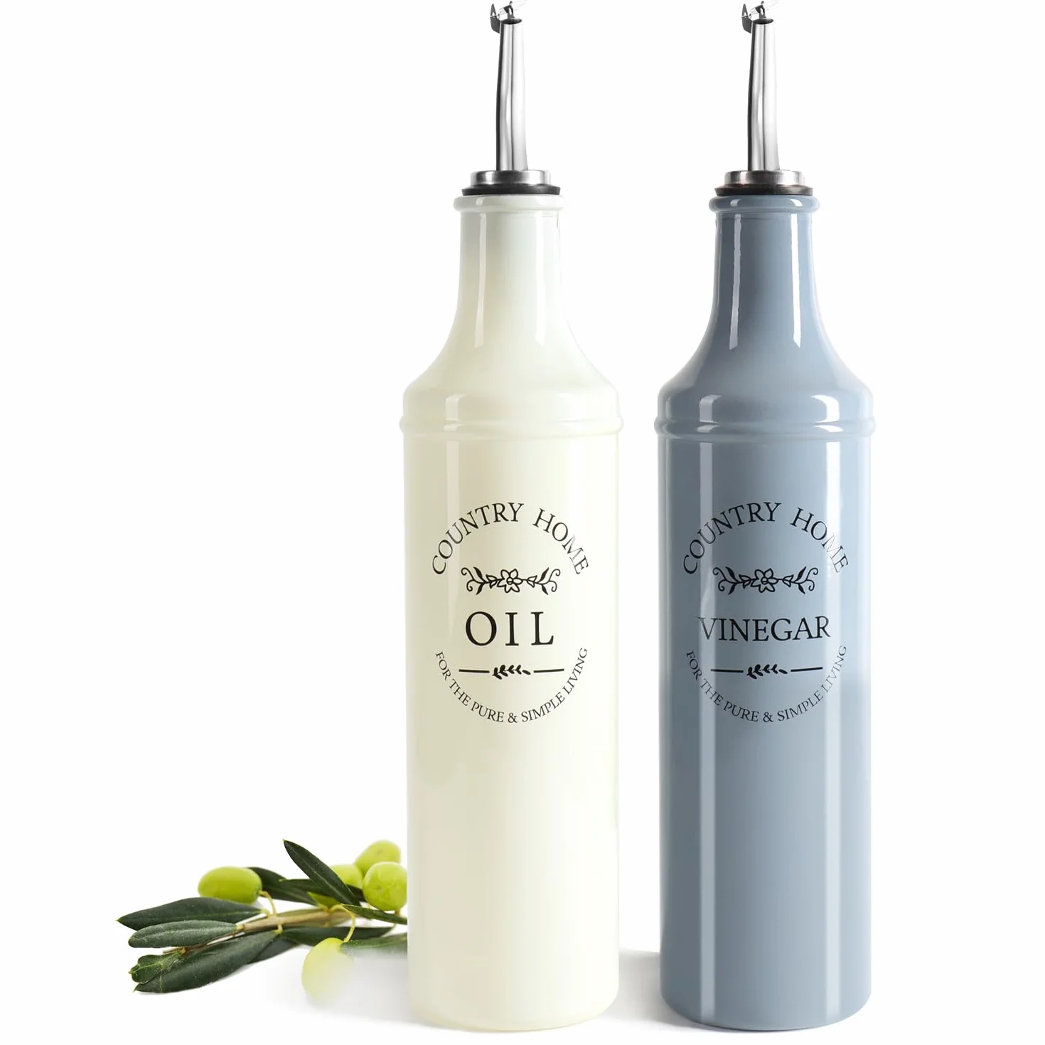 COM-FOUR® 2-czesciowy zestaw butelek na olej i ocet - kolorowe butelki szklane z dziobkiem, klapka i rurka wentylacyjna ze stali nierdzewnej - dozownik octu i oleju (2 czesci - butelki)