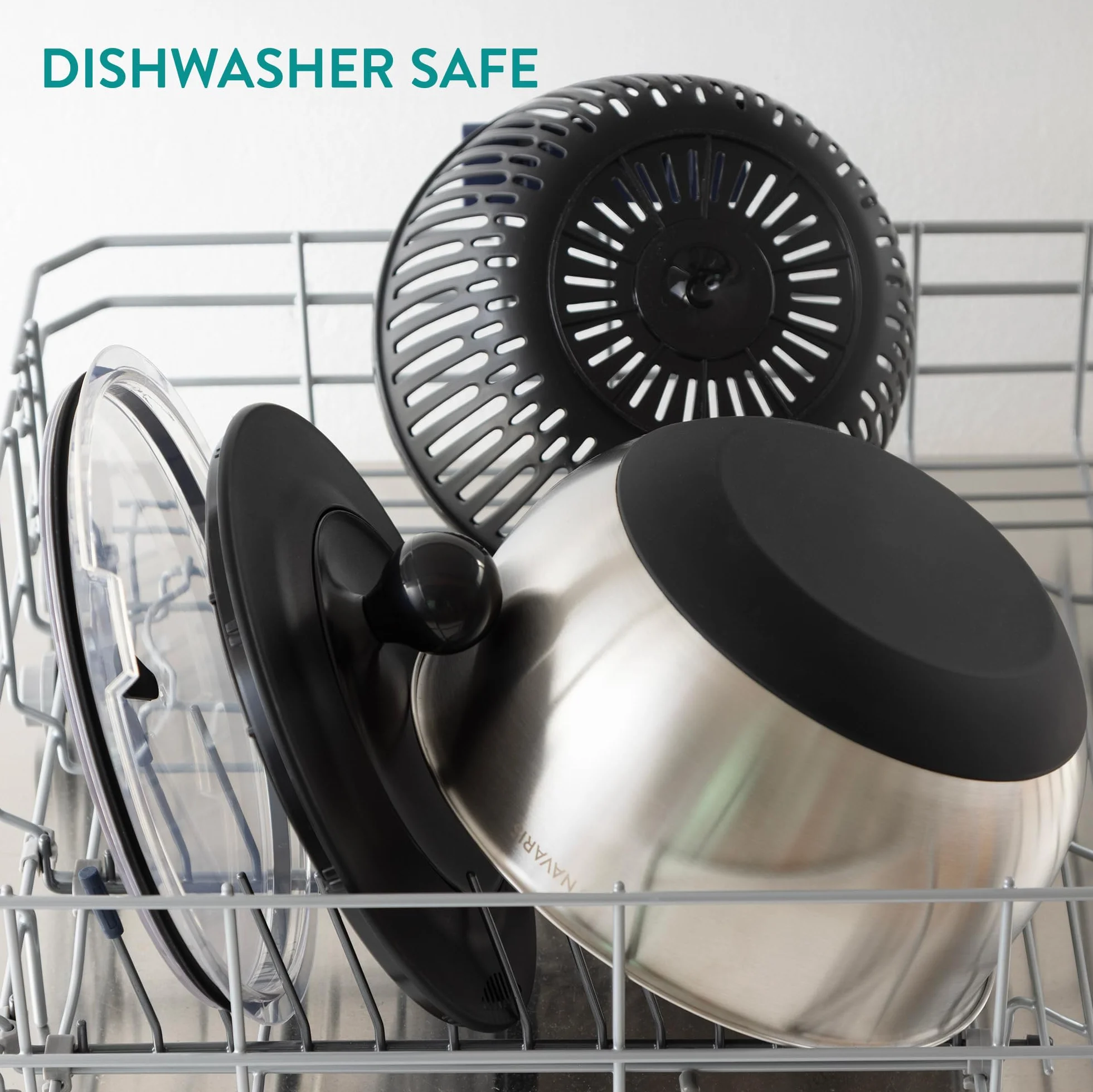 Navaris Osuszacz sałatkowy z pokrywką - Wirówka ze stali nierdzewnej - Łatwe do mycia na sucho i wirowania warzyw, sałatki owocowej - Salad Spinner