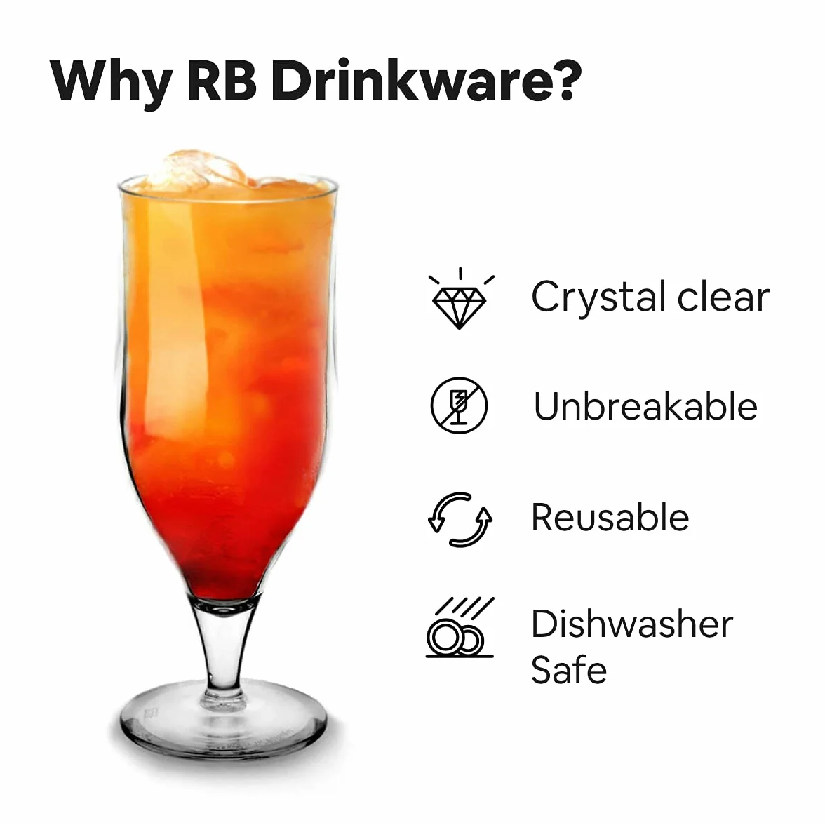 RB Huragan Kieliszek Do Koktajli Premium Plastikowa Nietłukąca Się Wielokrotnego Użytku 33cl, Sztuk 4