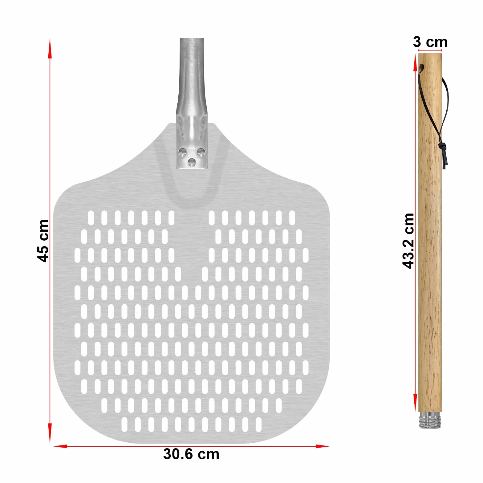Łopatka do pizzy perforowana, 30 cm, aluminiowa, z powłoką zapobiegającą przywieraniu, zdejmowana łopatka do pizzy do pieczenia pizzy i chleba