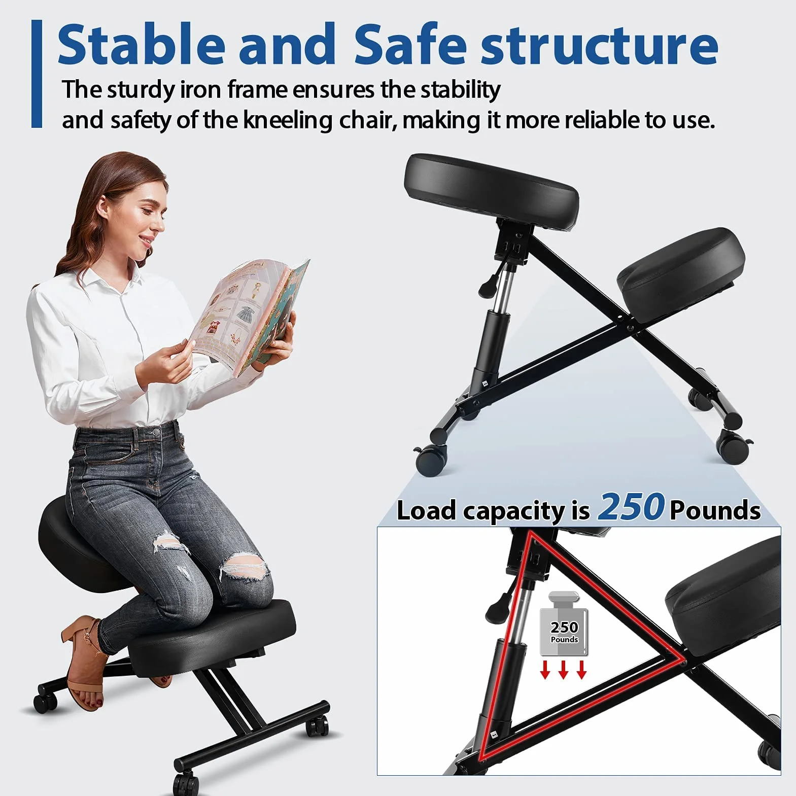 Ergonomiczne krzesło klęczące z regulacją wysokości z grubymi poduszkami piankowymi do domu i biura, ulepszona pompka powietrza