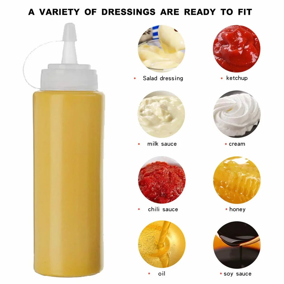 Butelki do wyciskania sosów, 6 opakowań 250 ml / 250 ml mała butelka na przyprawy z dyszą - bez BPA, bez wycieków, nadaje się do gotowania, farby, pieczenia, grilla, sosu, ostrego sosu, oliwy